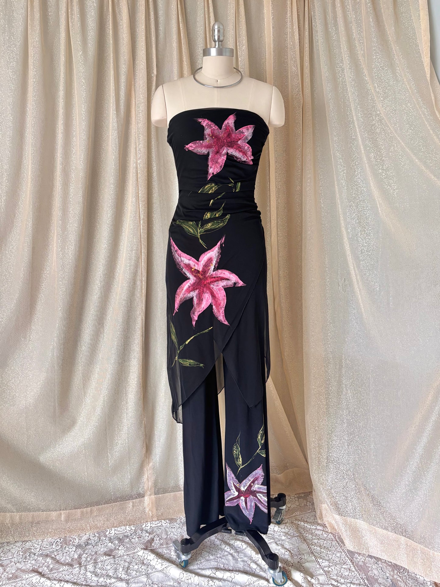 90s/00s strapless floral jumpsuit