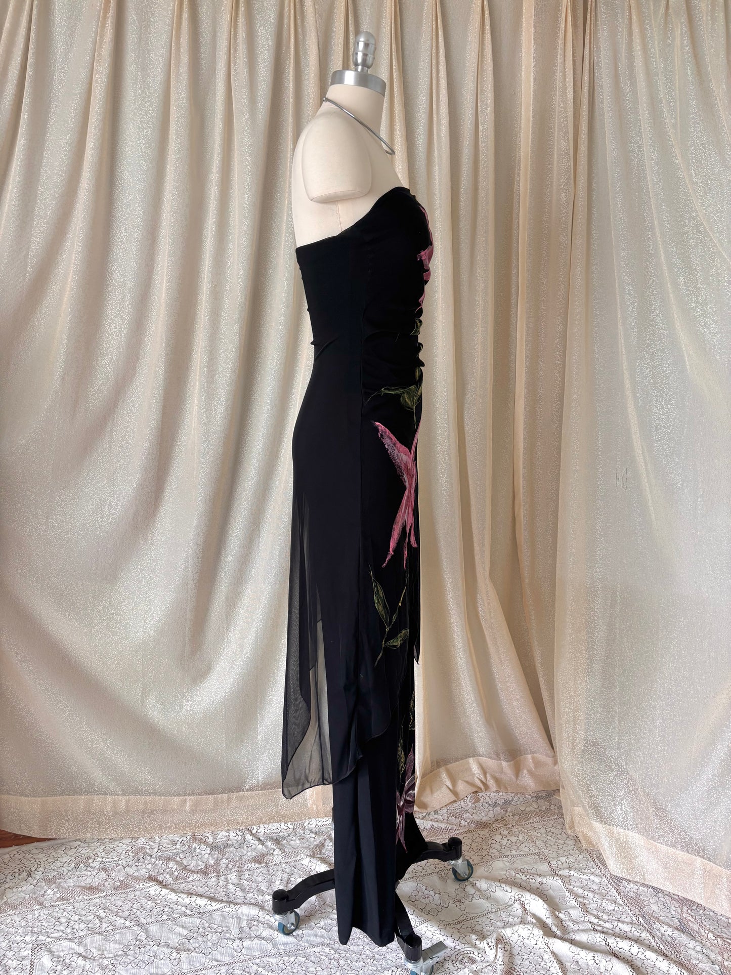 90s/00s strapless floral jumpsuit