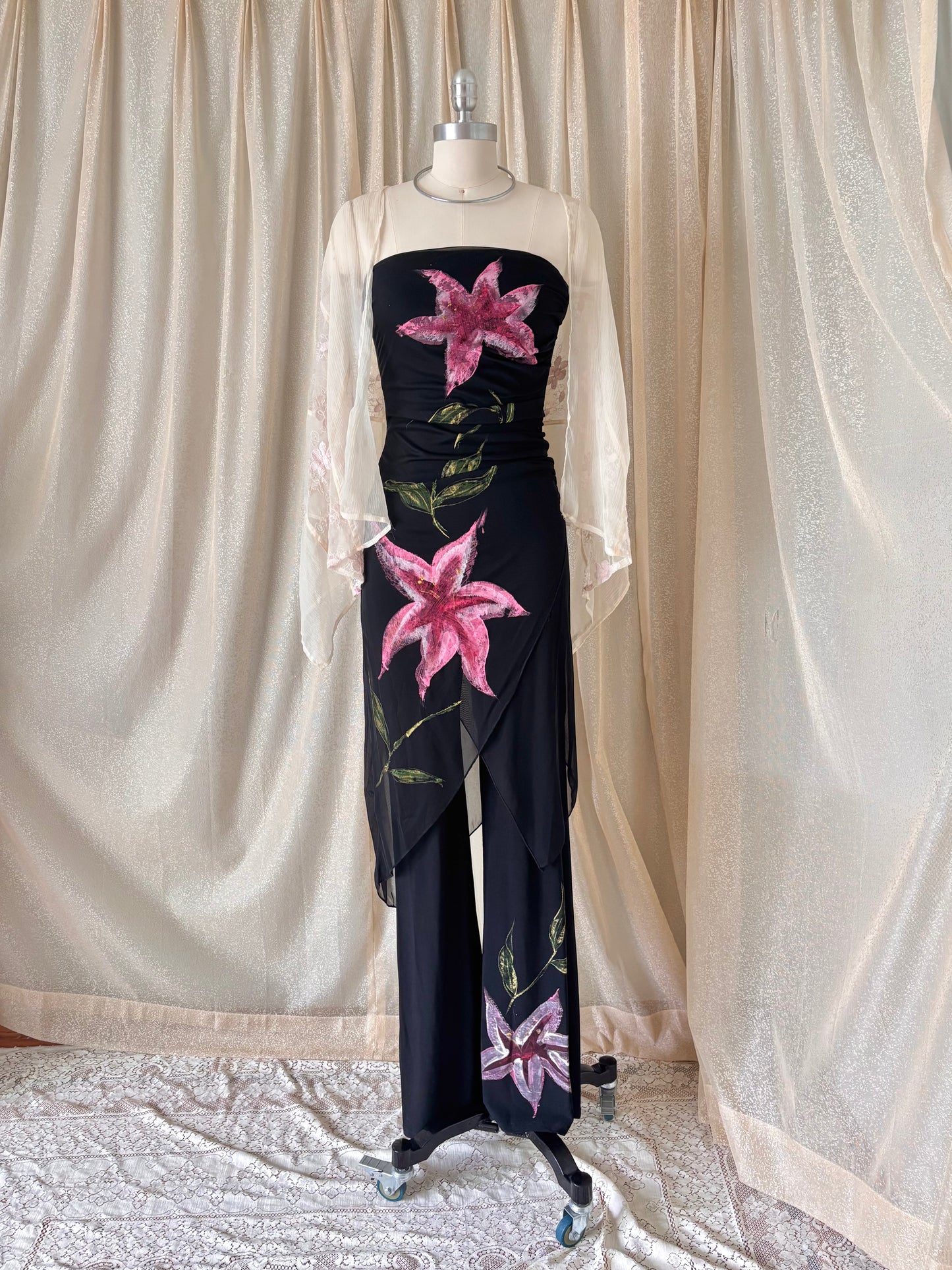 90s/00s strapless floral jumpsuit