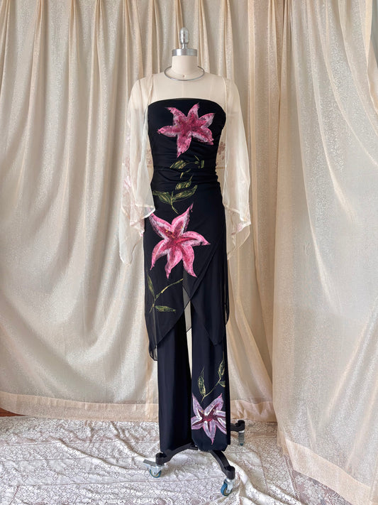 90s/00s strapless floral jumpsuit