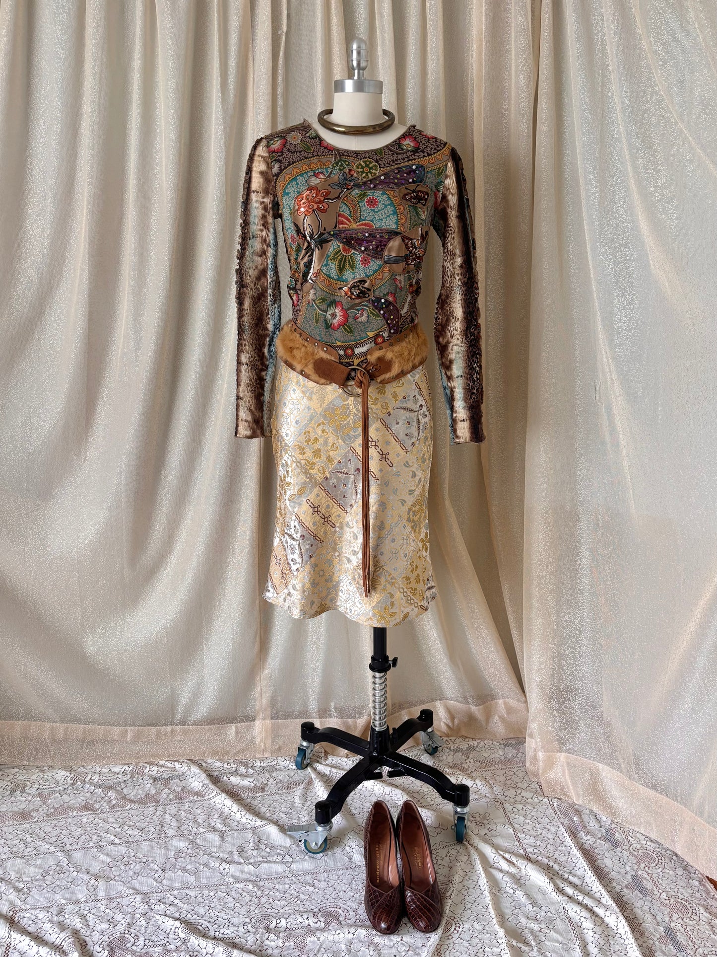 Alberto Makali floral leopard funky beaded top