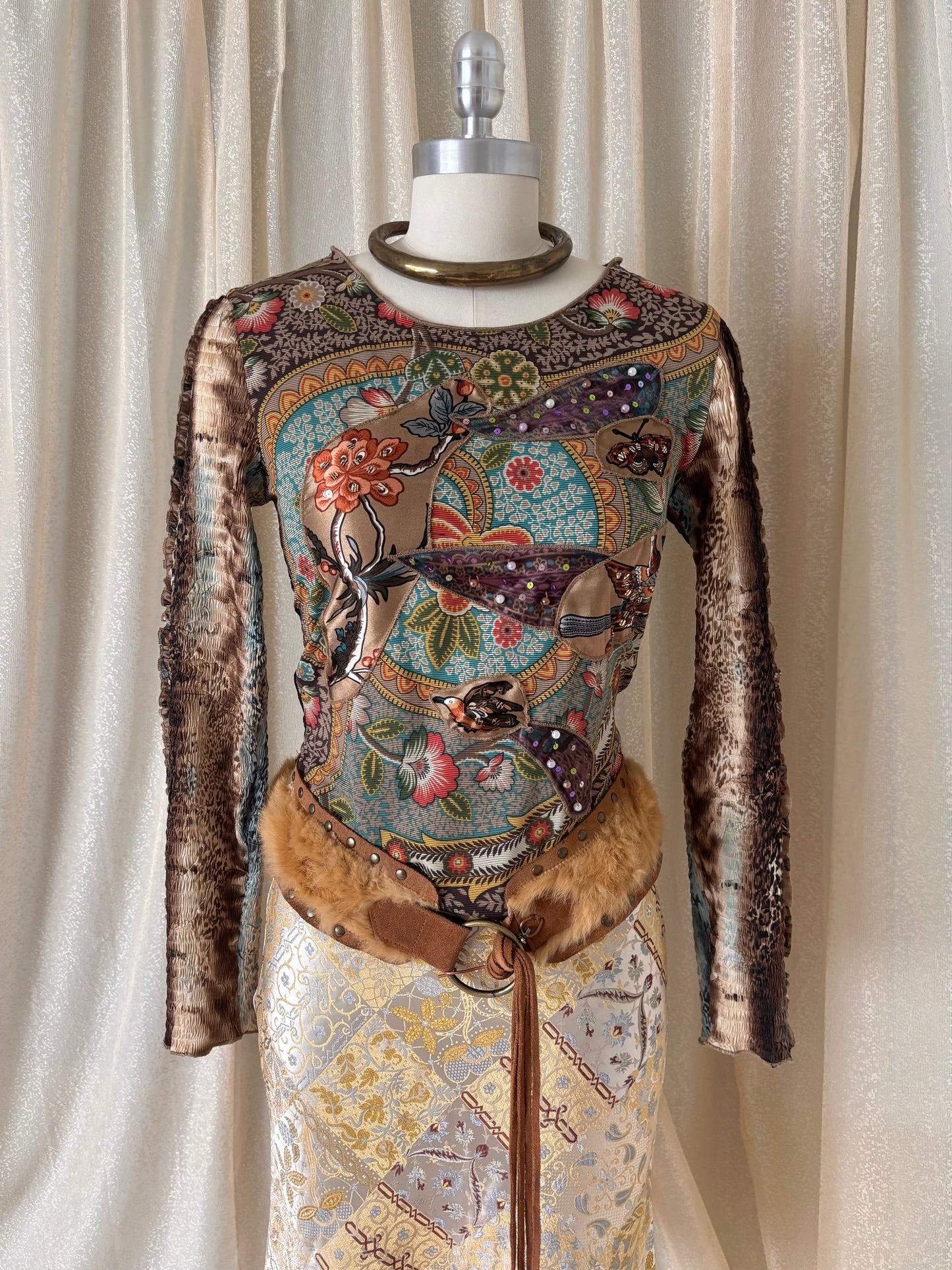 Alberto Makali floral leopard funky beaded top