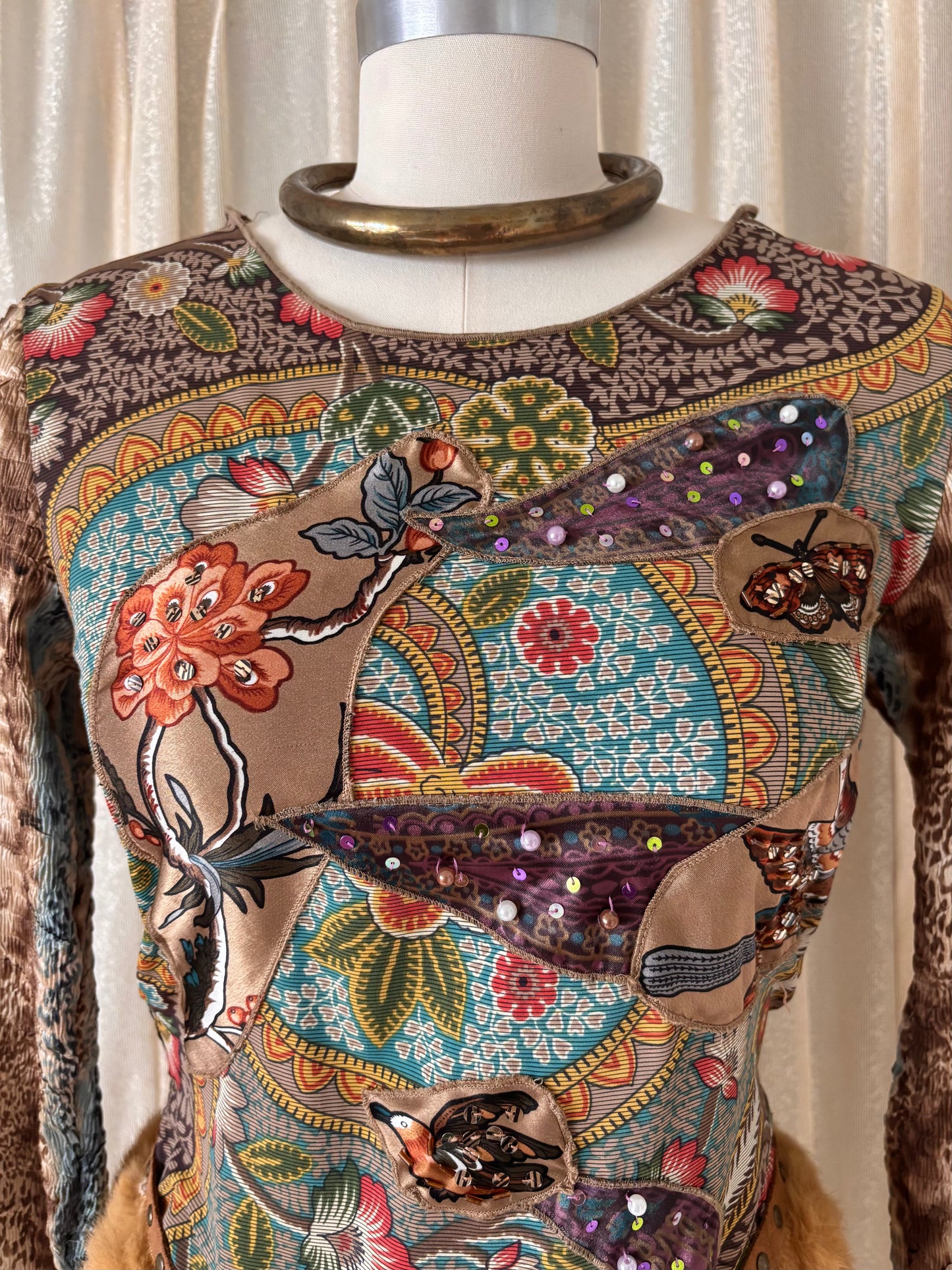 Alberto Makali floral leopard funky beaded top