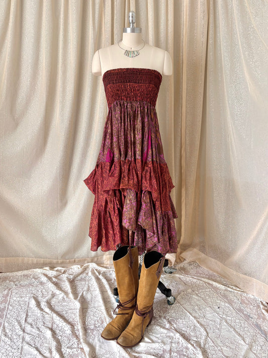 Colorful printed ruffle India silk dress/skirt