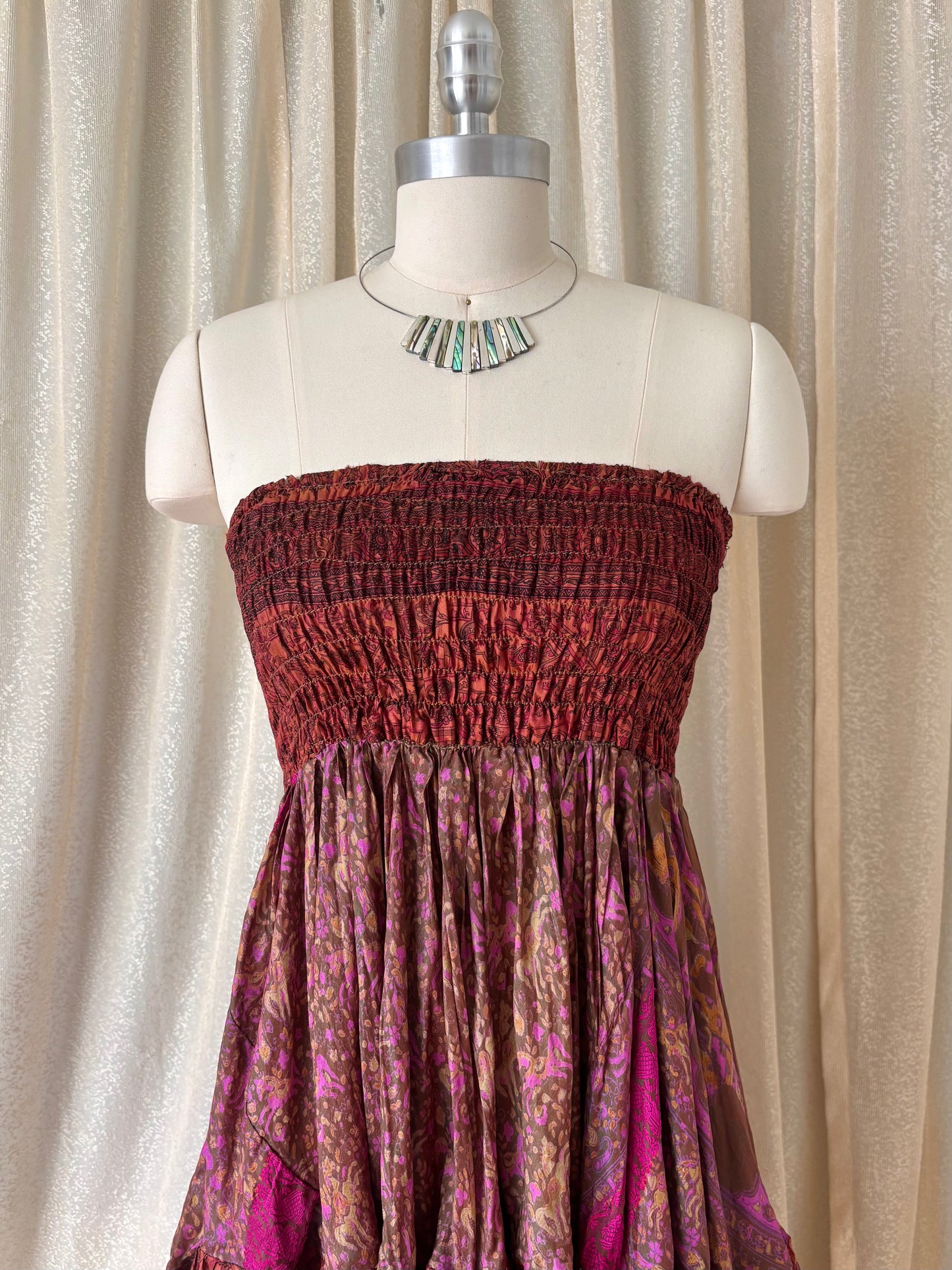 Colorful printed ruffle India silk dress/skirt