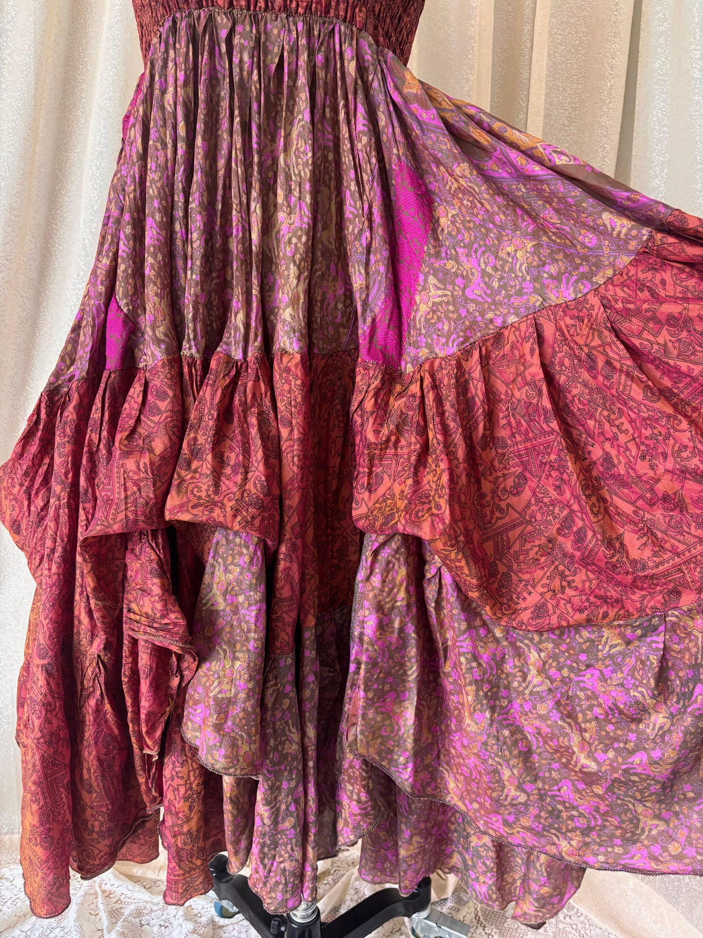 Colorful printed ruffle India silk dress/skirt