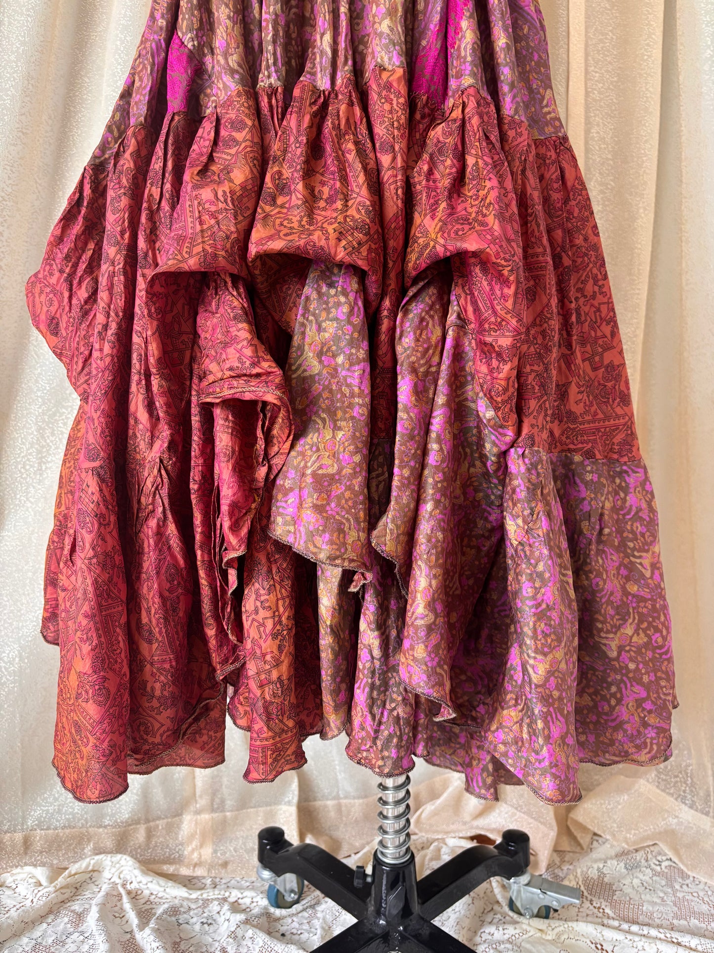 Colorful printed ruffle India silk dress/skirt