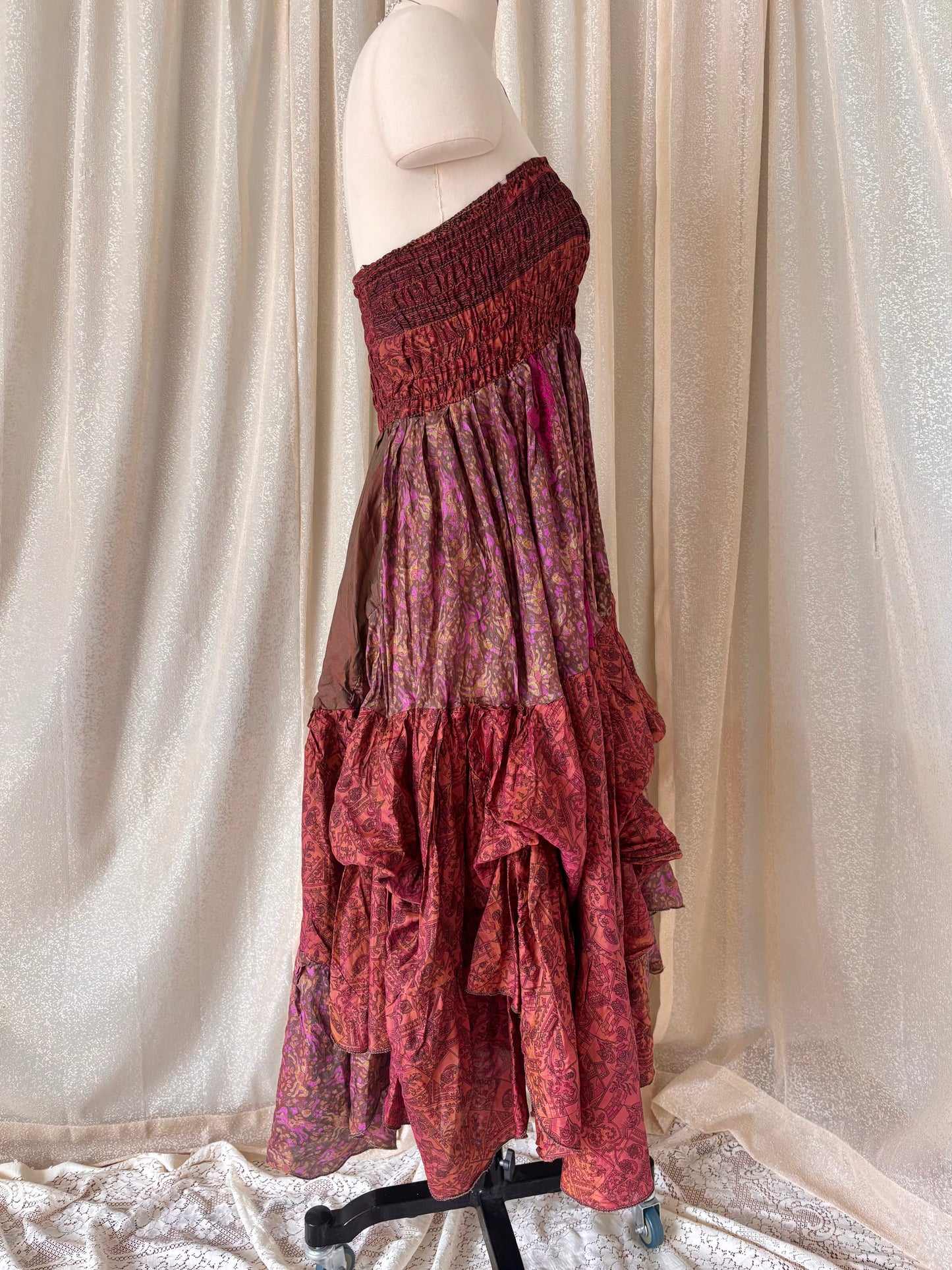 Colorful printed ruffle India silk dress/skirt