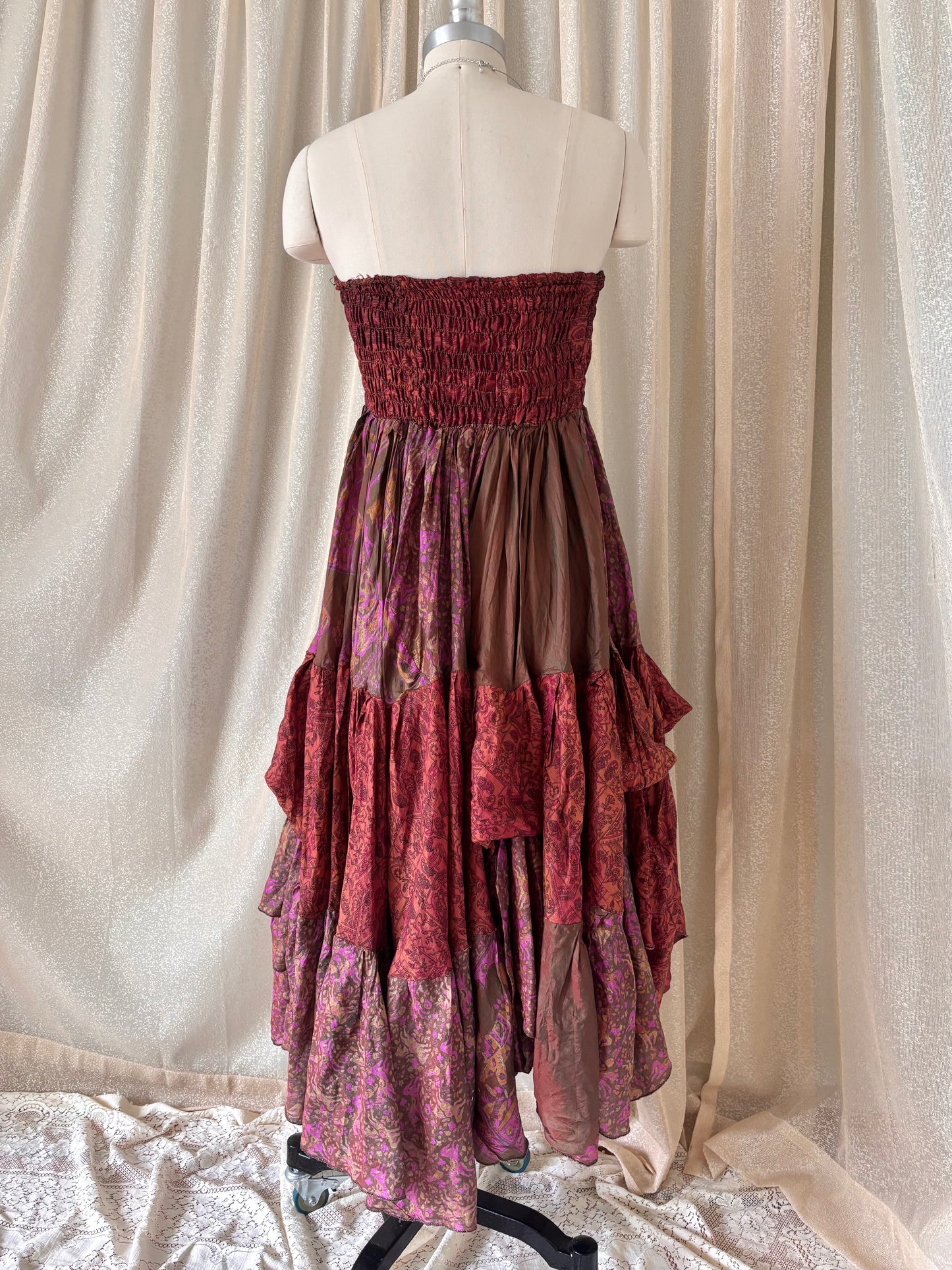 Colorful printed ruffle India silk dress/skirt