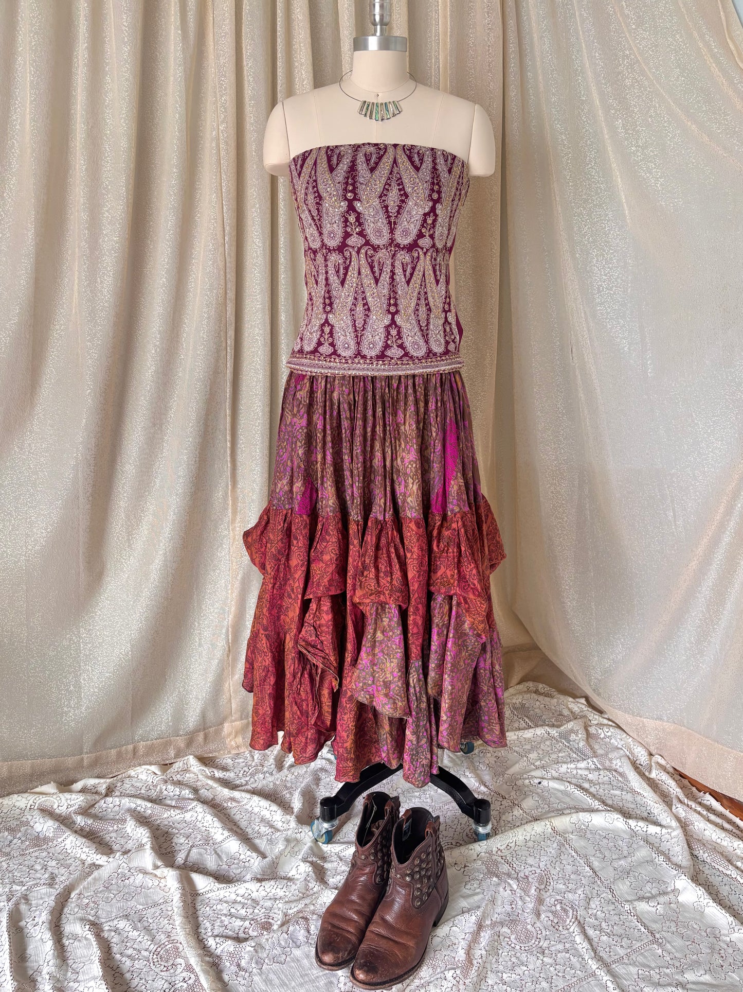 Colorful printed ruffle India silk dress/skirt