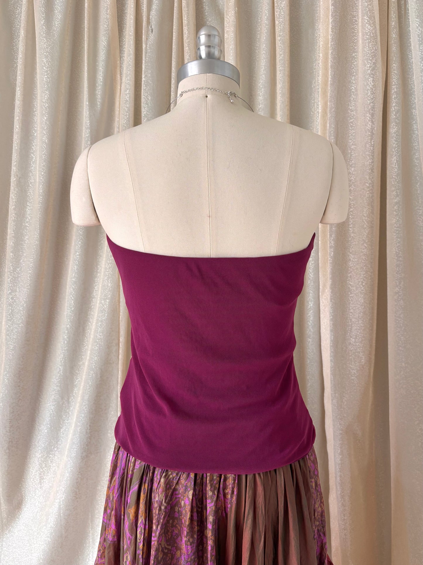 Sequin embroidered paisley strapless top