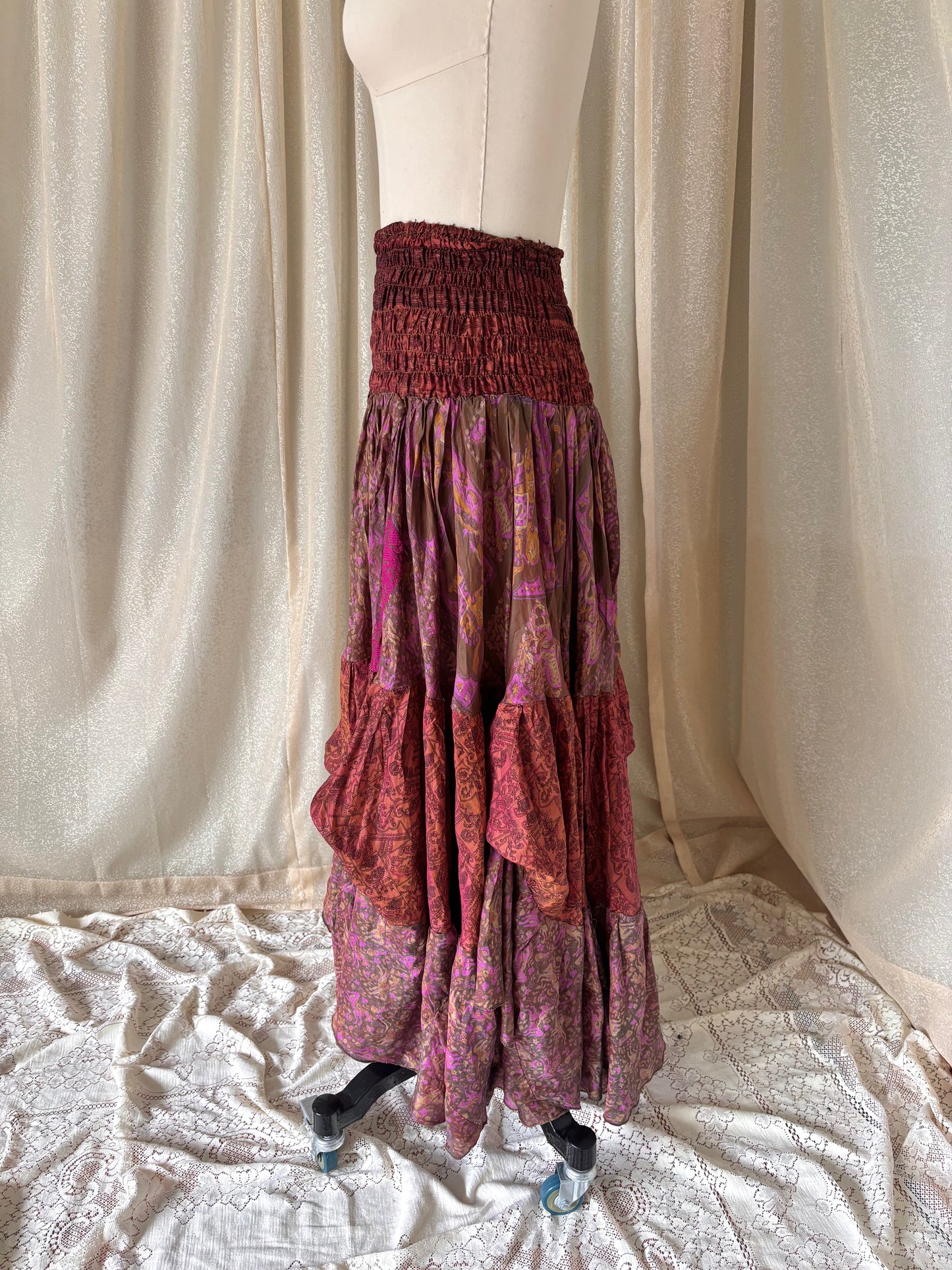 Colorful printed ruffle India silk dress/skirt