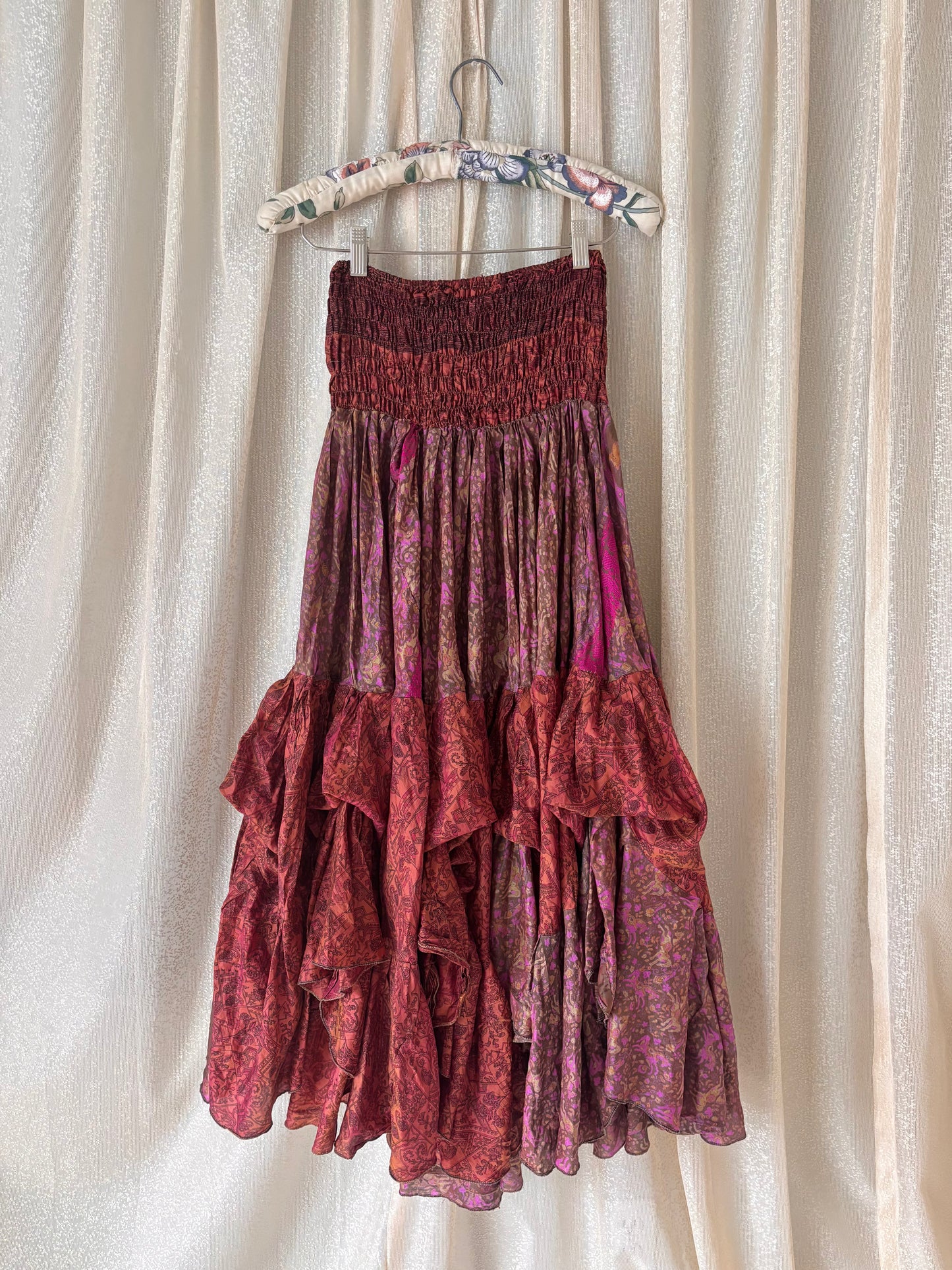 Colorful printed ruffle India silk dress/skirt