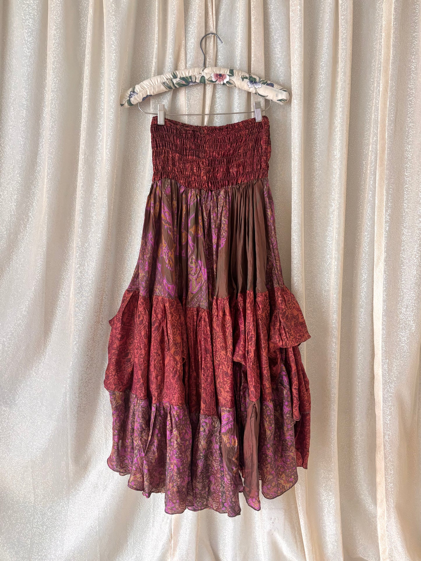 Colorful printed ruffle India silk dress/skirt