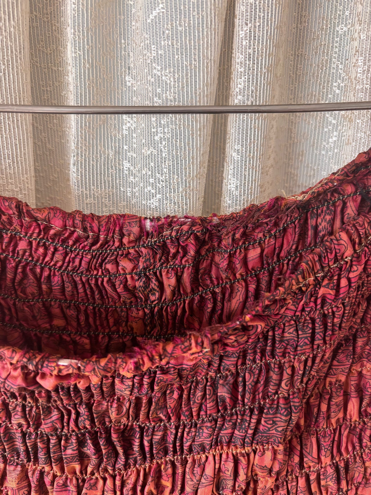 Colorful printed ruffle India silk dress/skirt