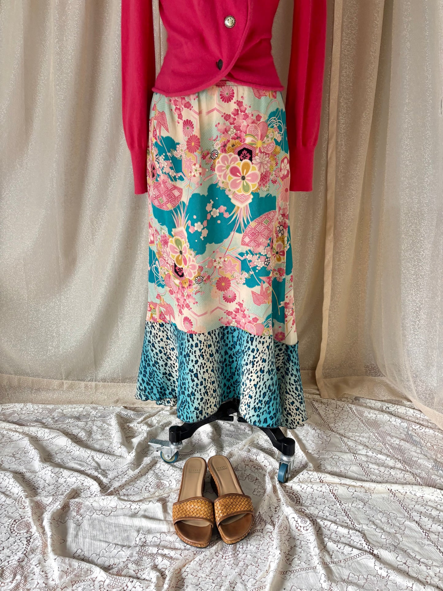 Japan-inspired print midi skirt