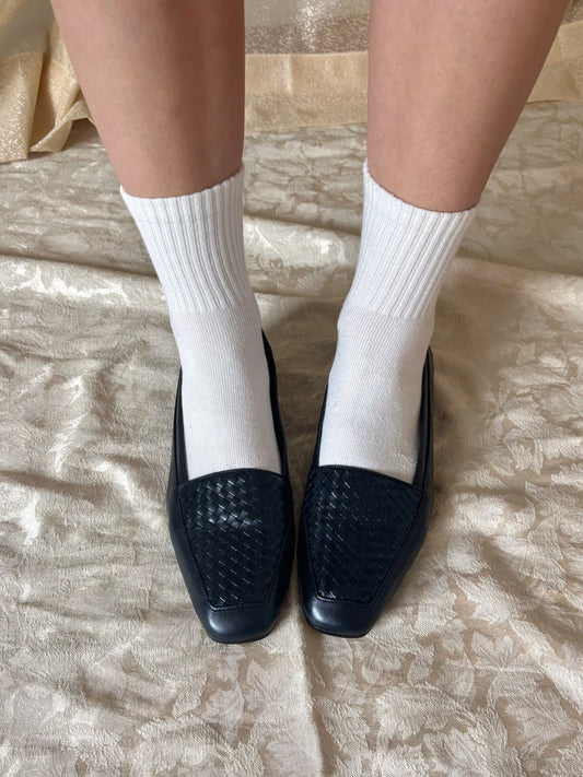 Navy woven leather loafers