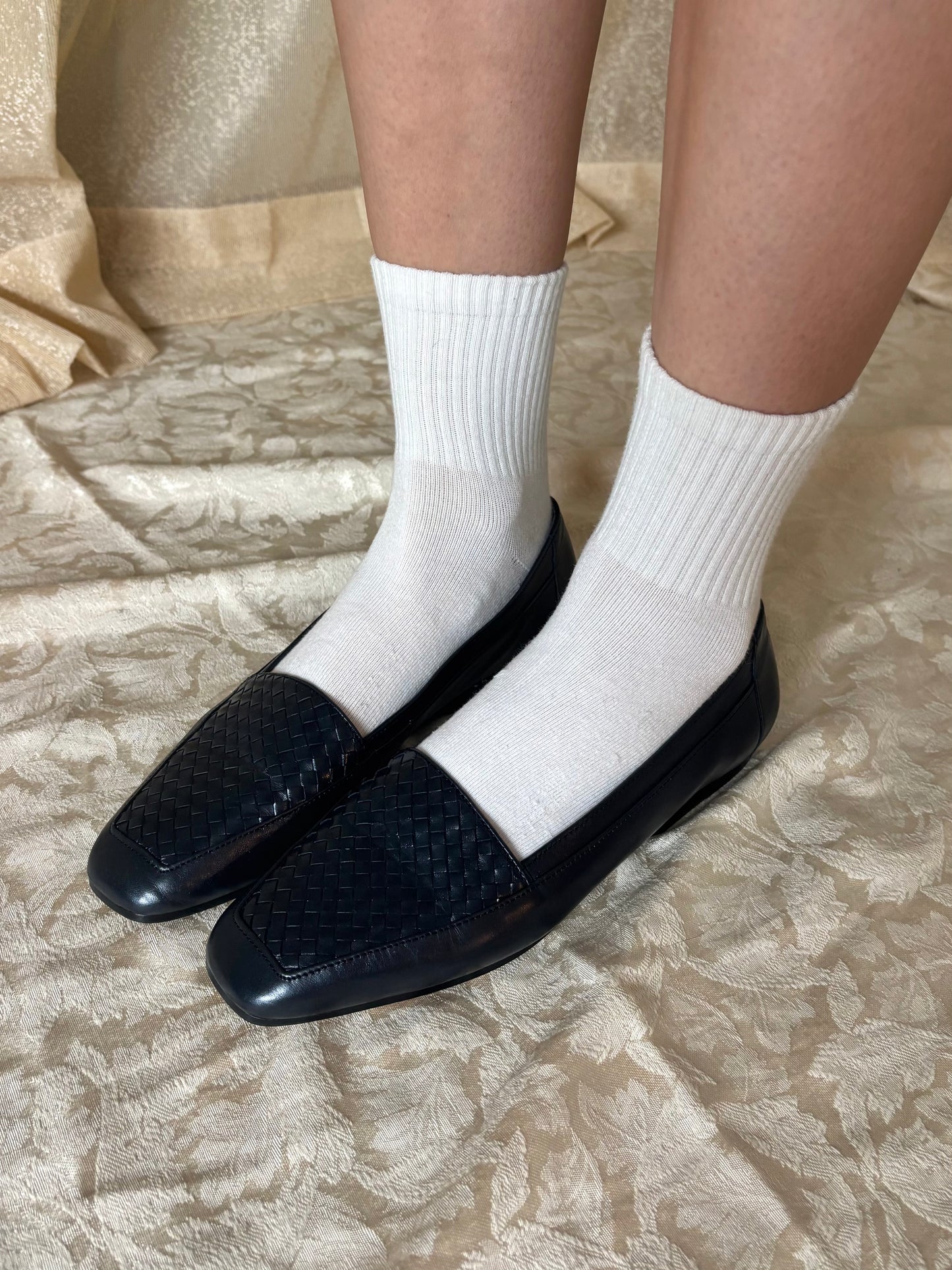 Navy woven leather loafers