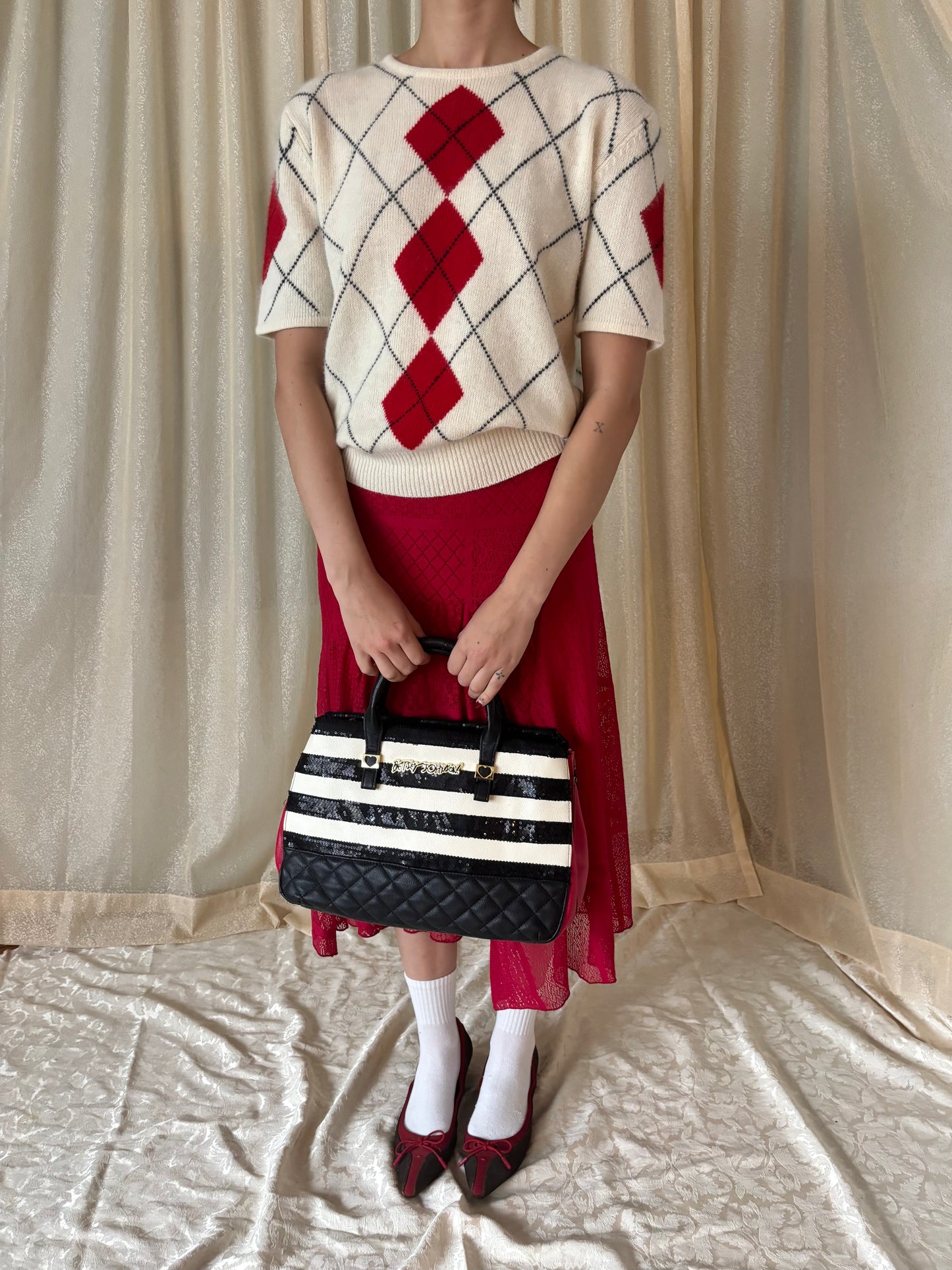 00s Betsey Johnson sequin striped satchel