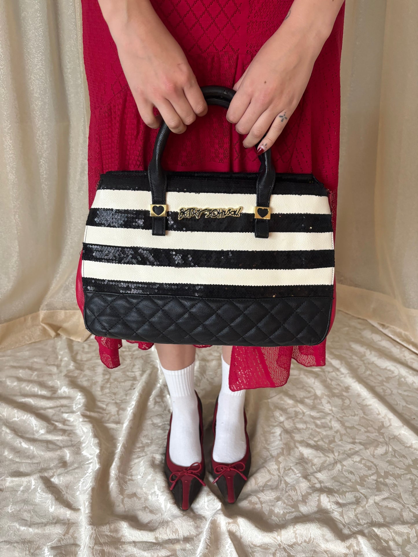 00s Betsey Johnson sequin striped satchel