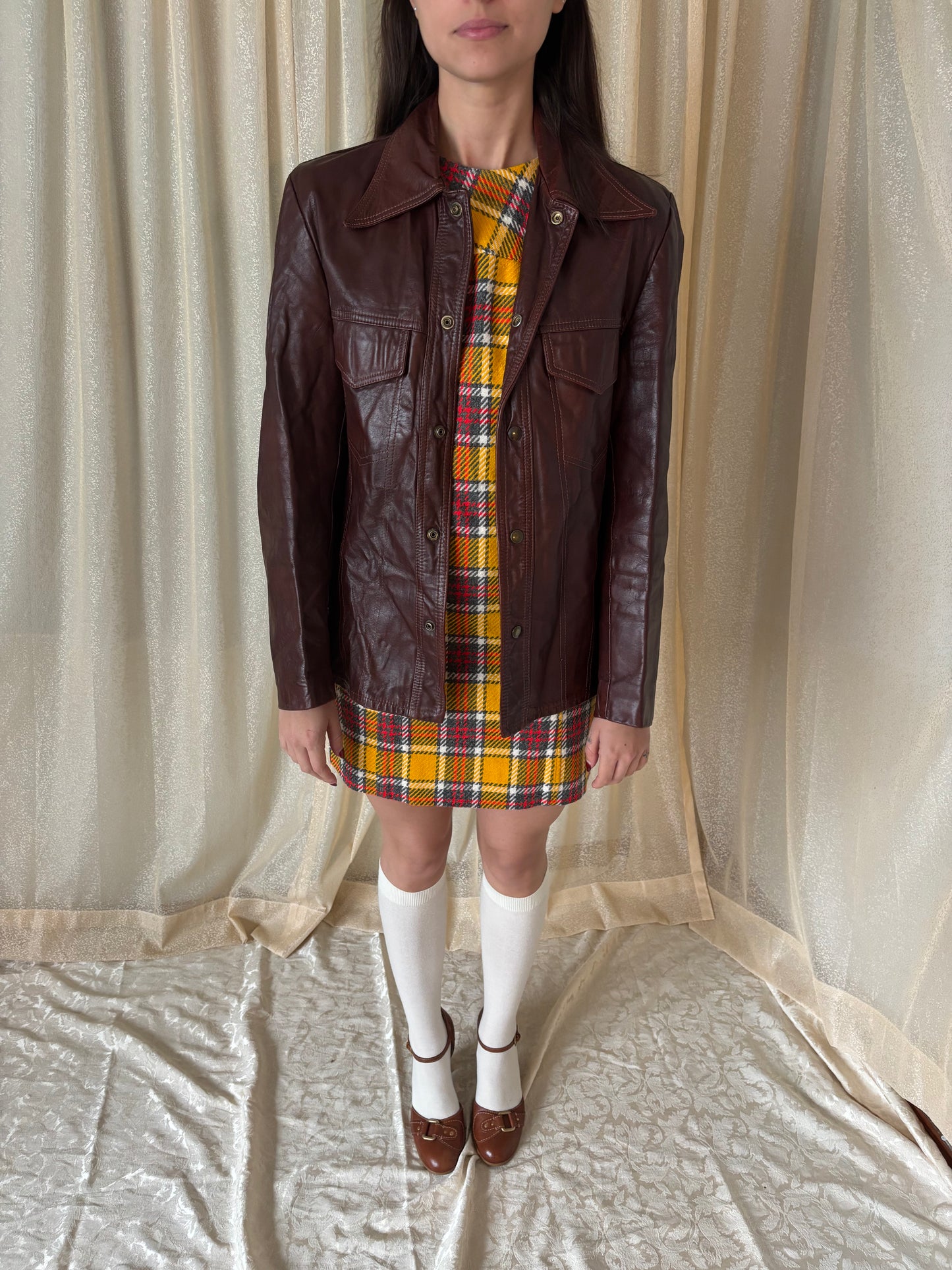 70s burnt red leather trucker jacket