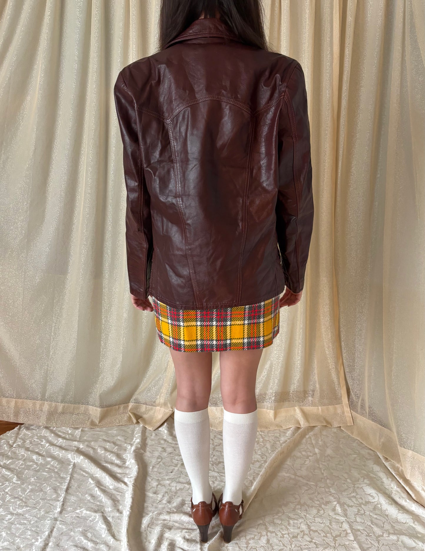 70s burnt red leather trucker jacket