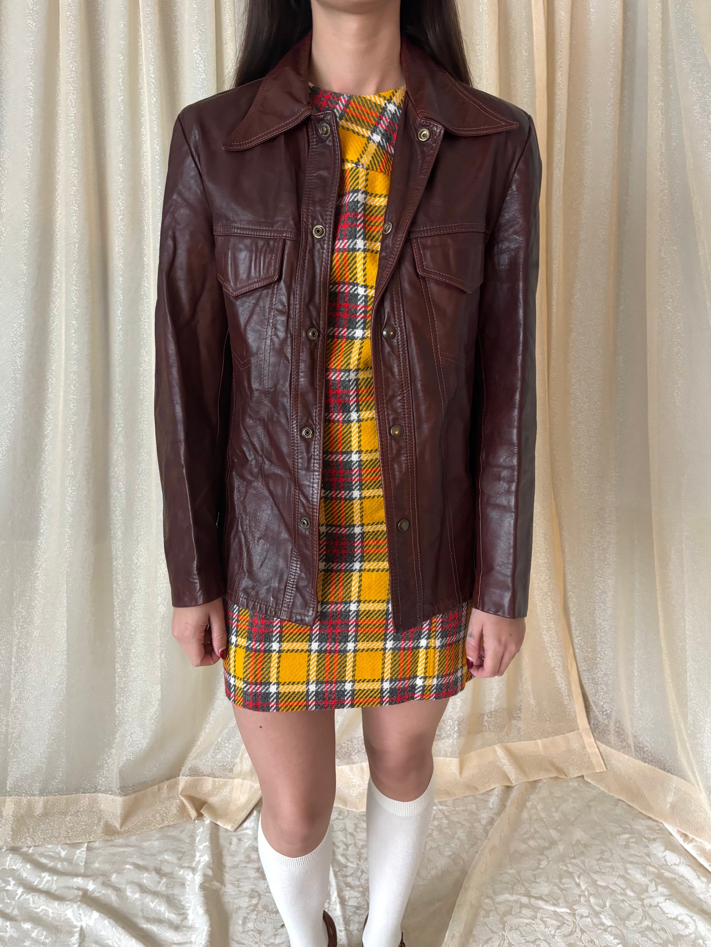 70s burnt red leather trucker jacket