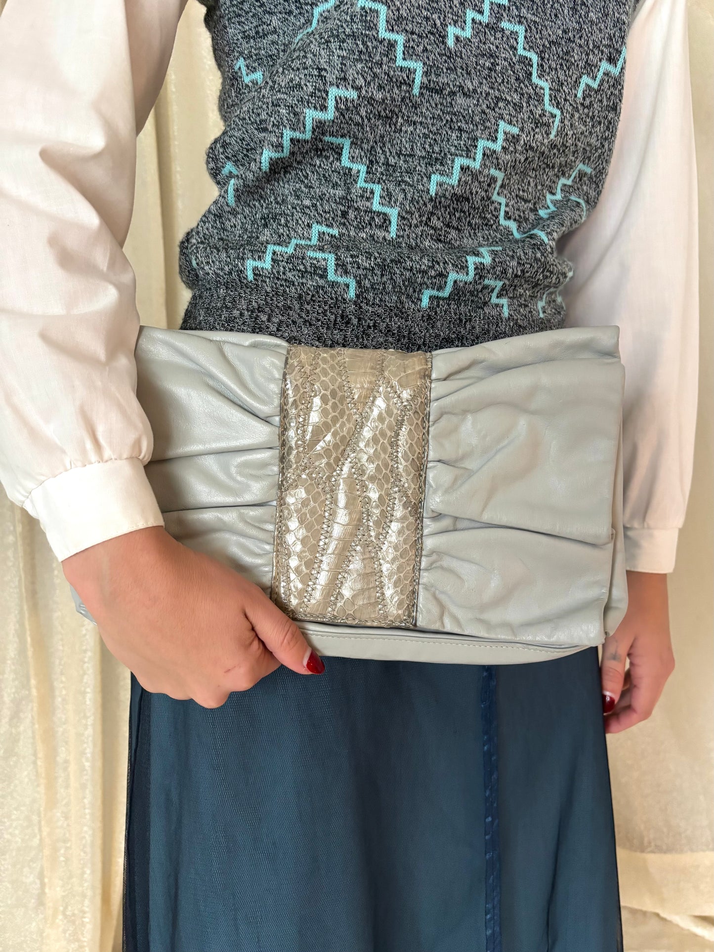 80s snakeskin applique envelope bag