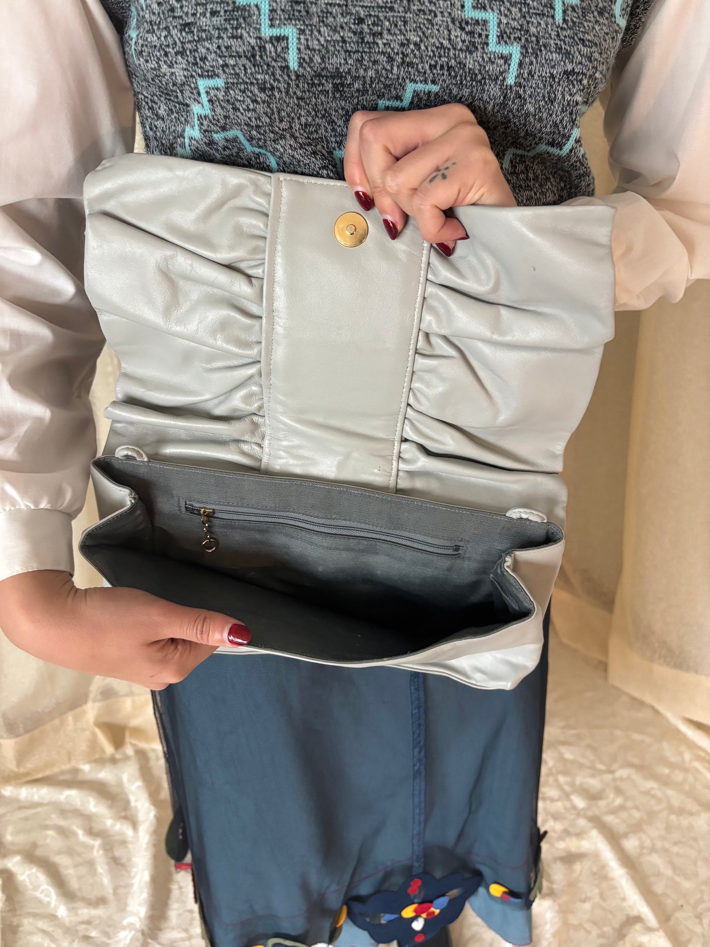 80s snakeskin applique envelope bag