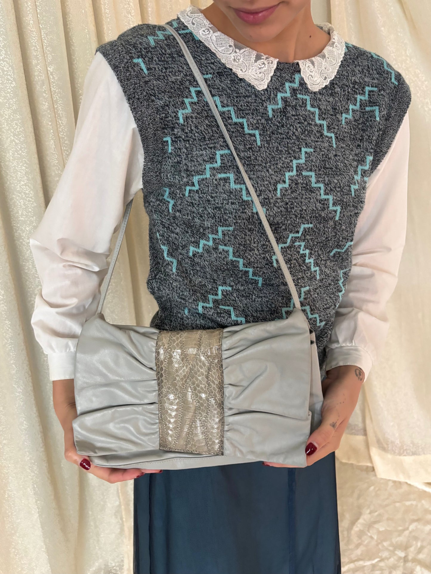 80s snakeskin applique envelope bag