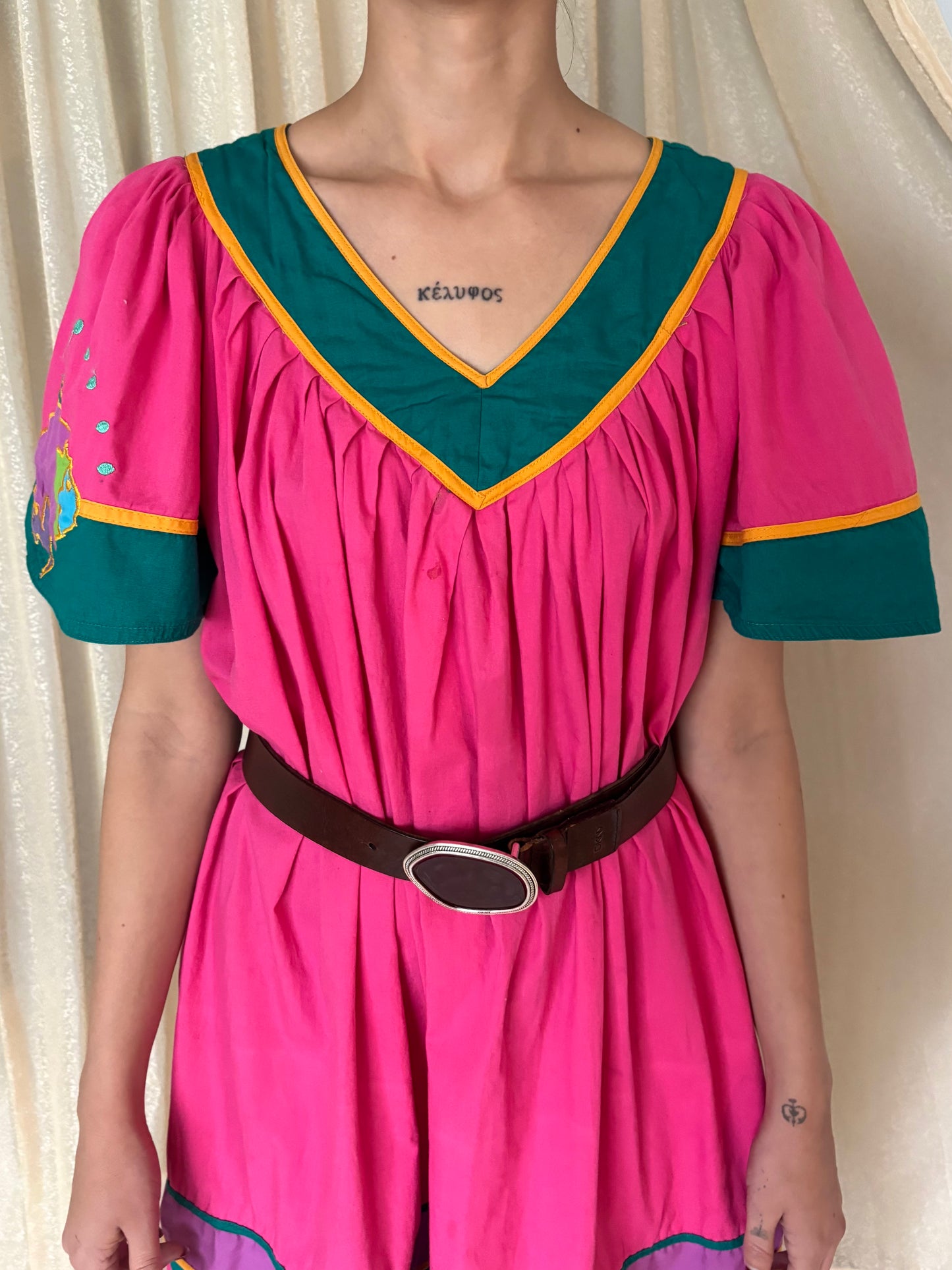 80s cotton smocked fish dress