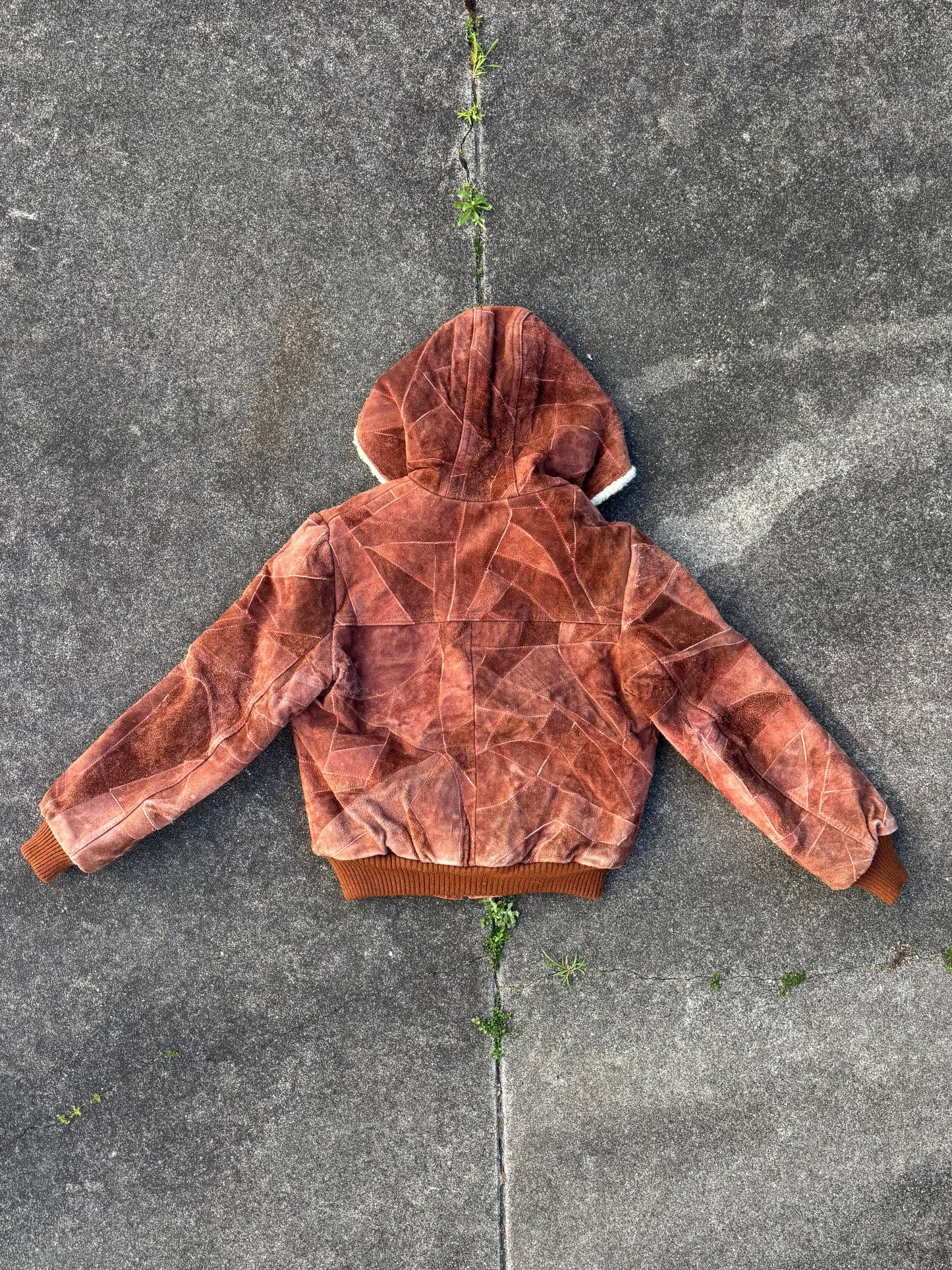 70s patchwork suede sherpa hooded jacket