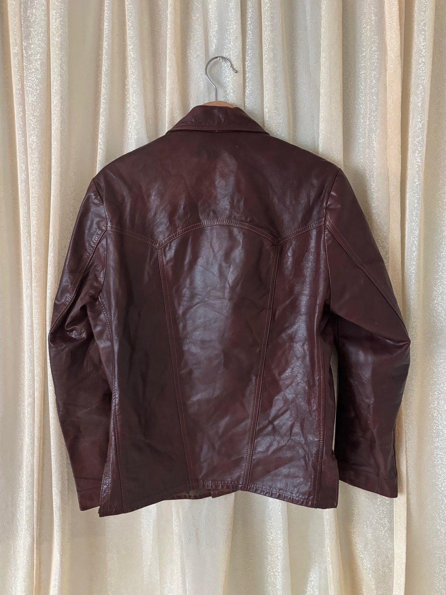 70s burnt red leather trucker jacket