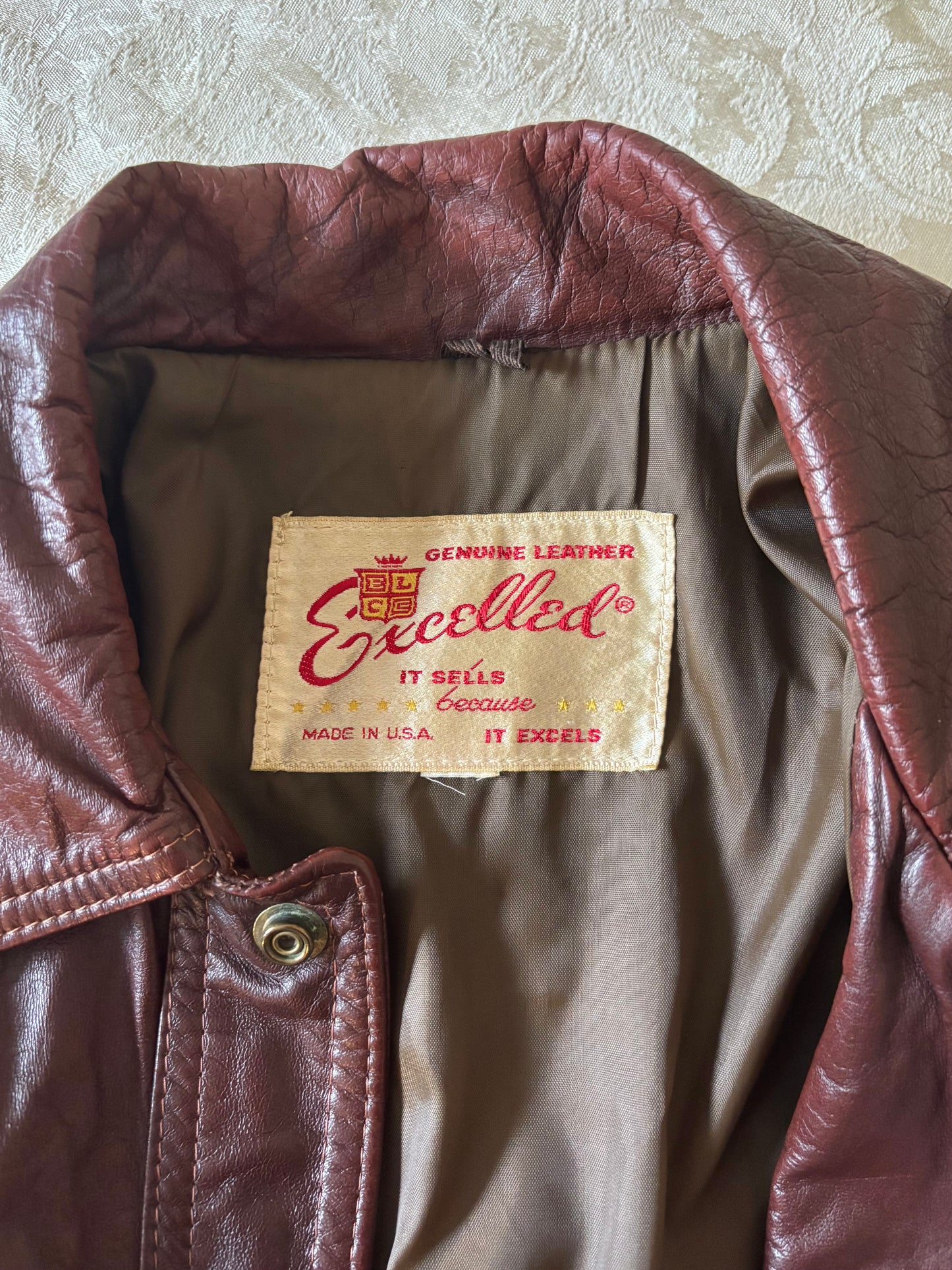 70s burnt red leather trucker jacket