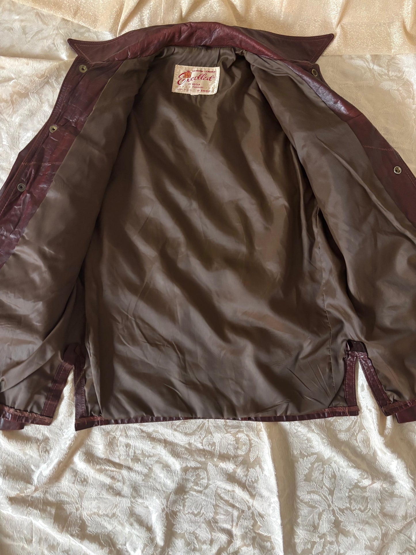 70s burnt red leather trucker jacket