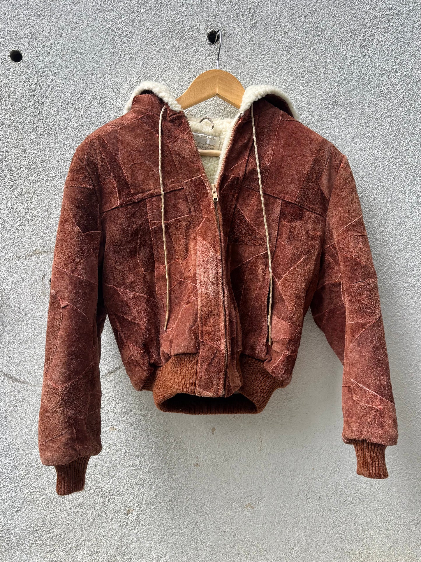 70s patchwork suede sherpa hooded jacket