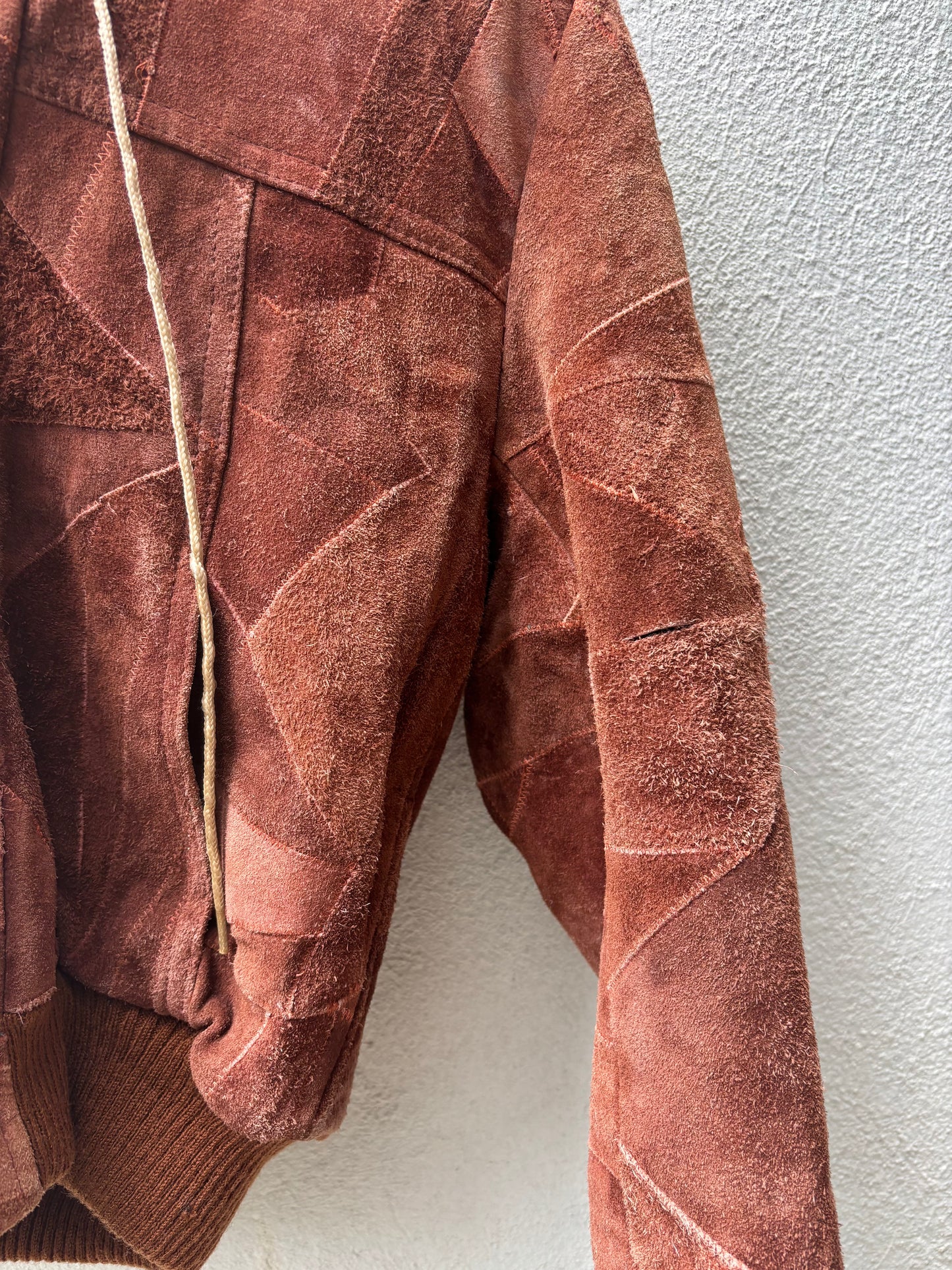 70s patchwork suede sherpa hooded jacket