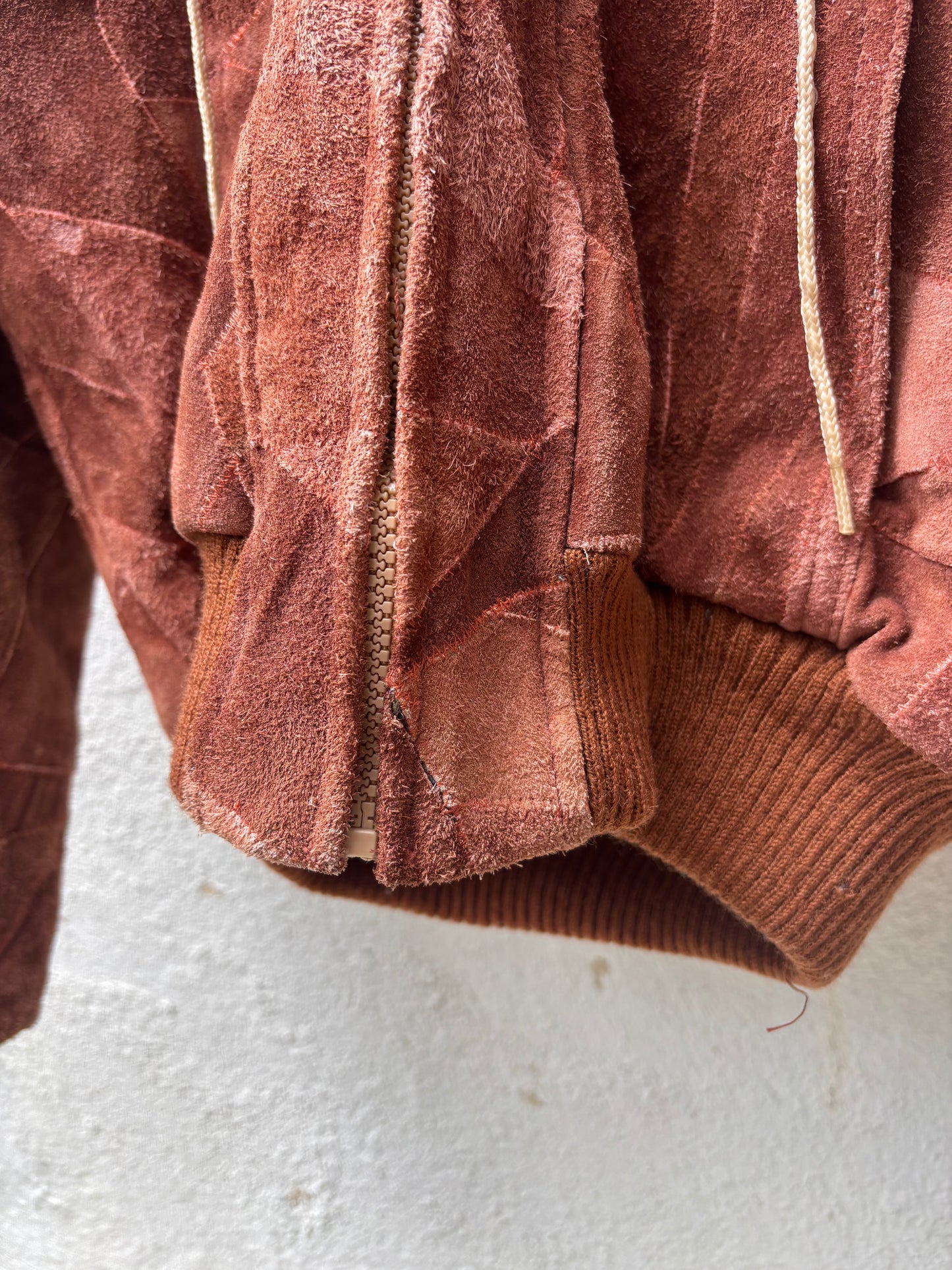 70s patchwork suede sherpa hooded jacket