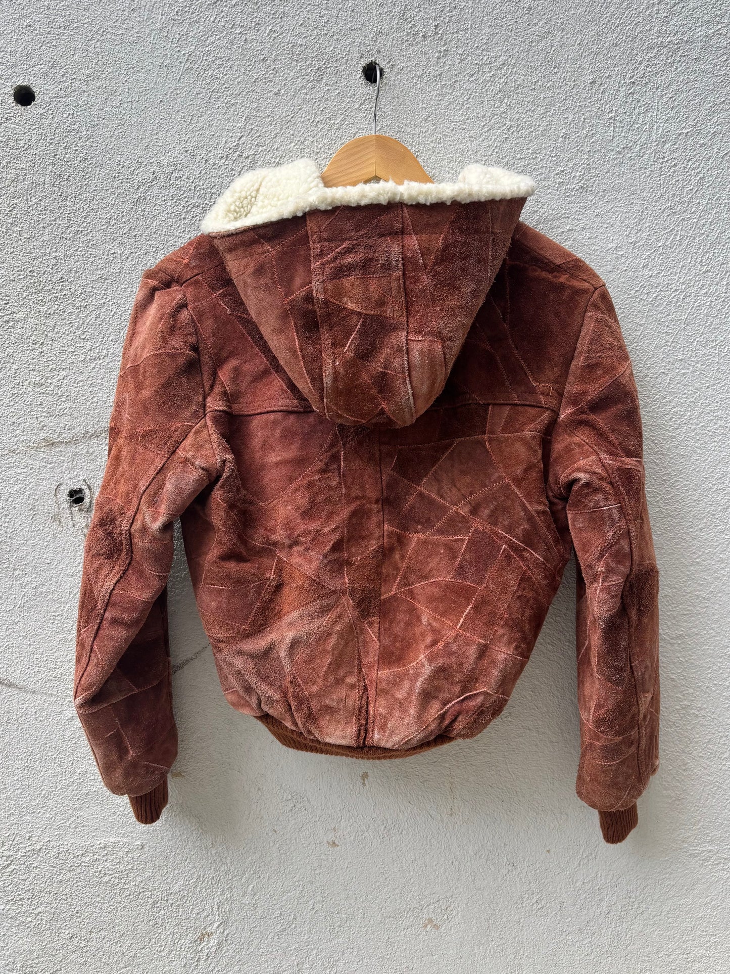 70s patchwork suede sherpa hooded jacket