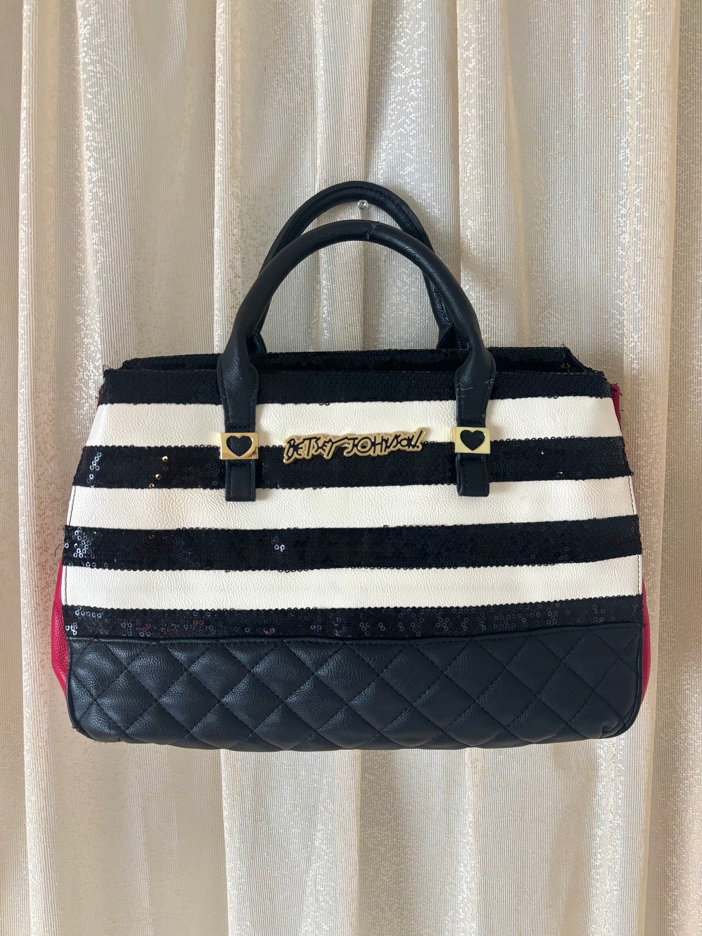 00s Betsey Johnson sequin striped satchel