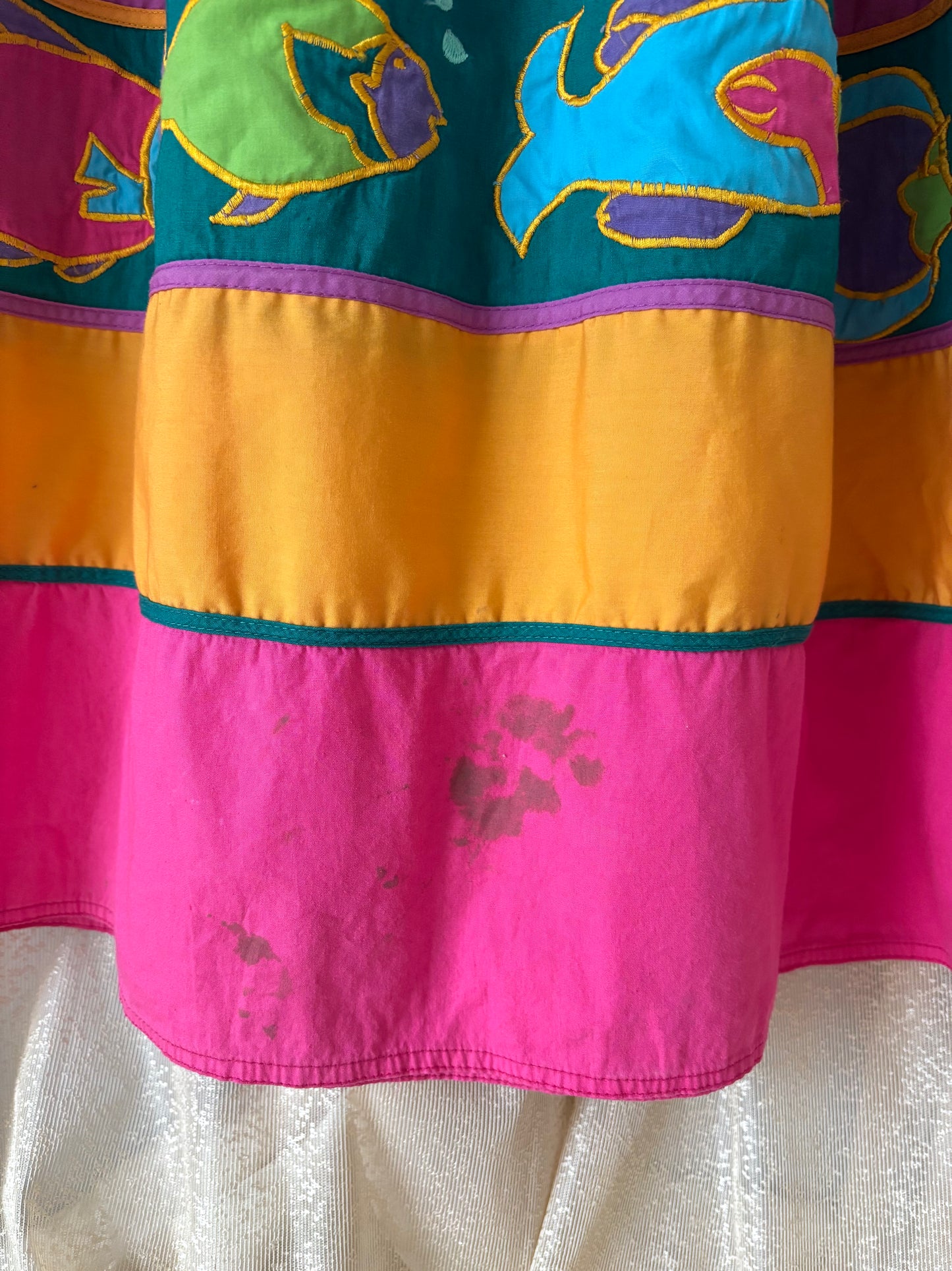 80s cotton smocked fish dress