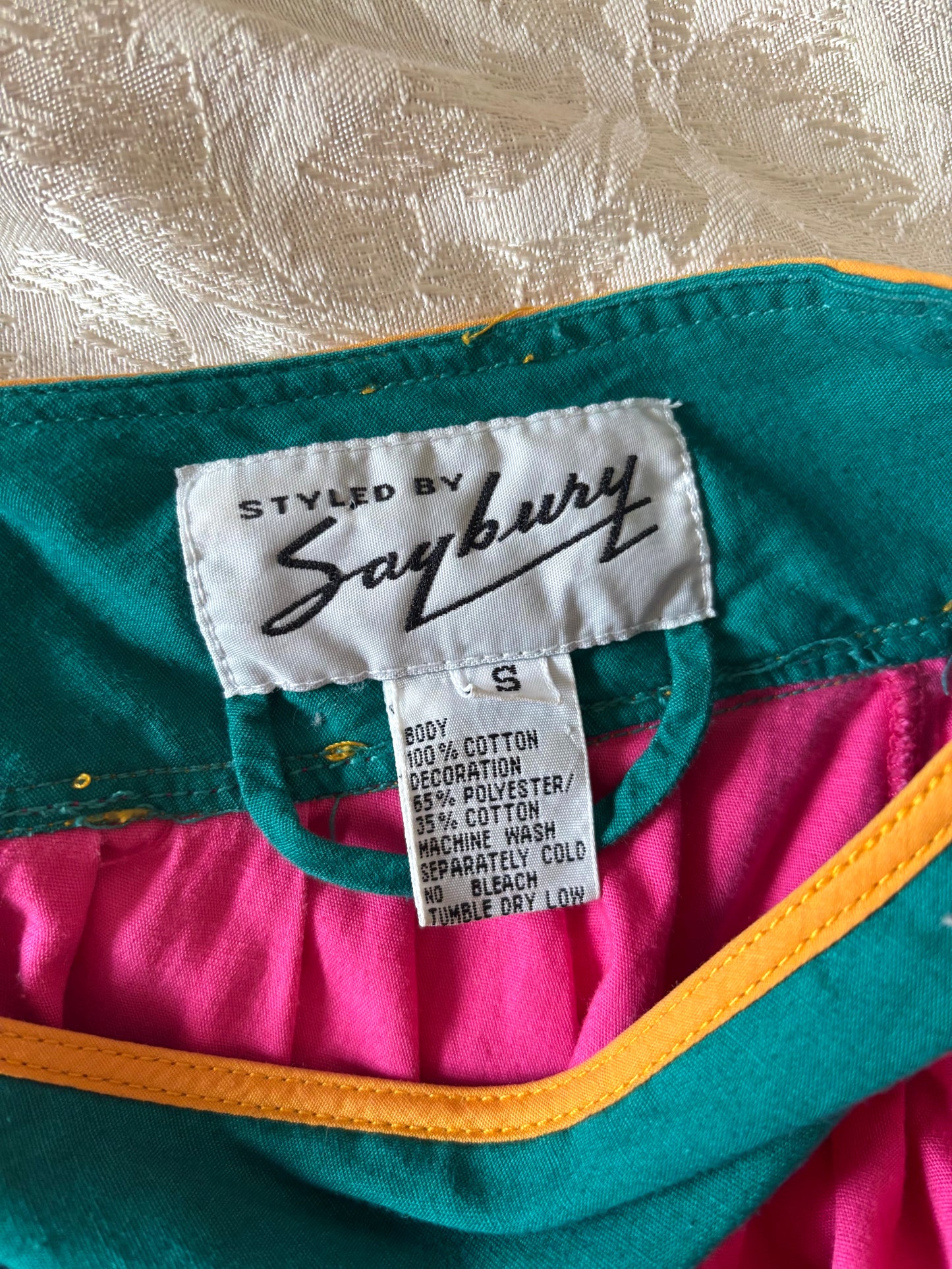 80s cotton smocked fish dress