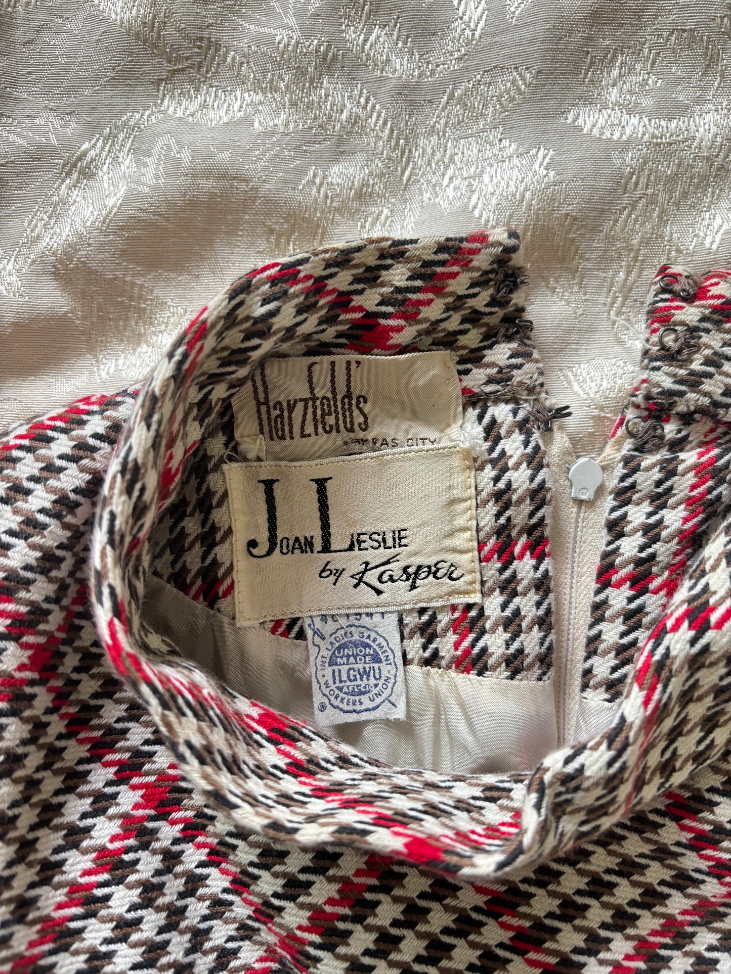 60s houndstooth button mini dress