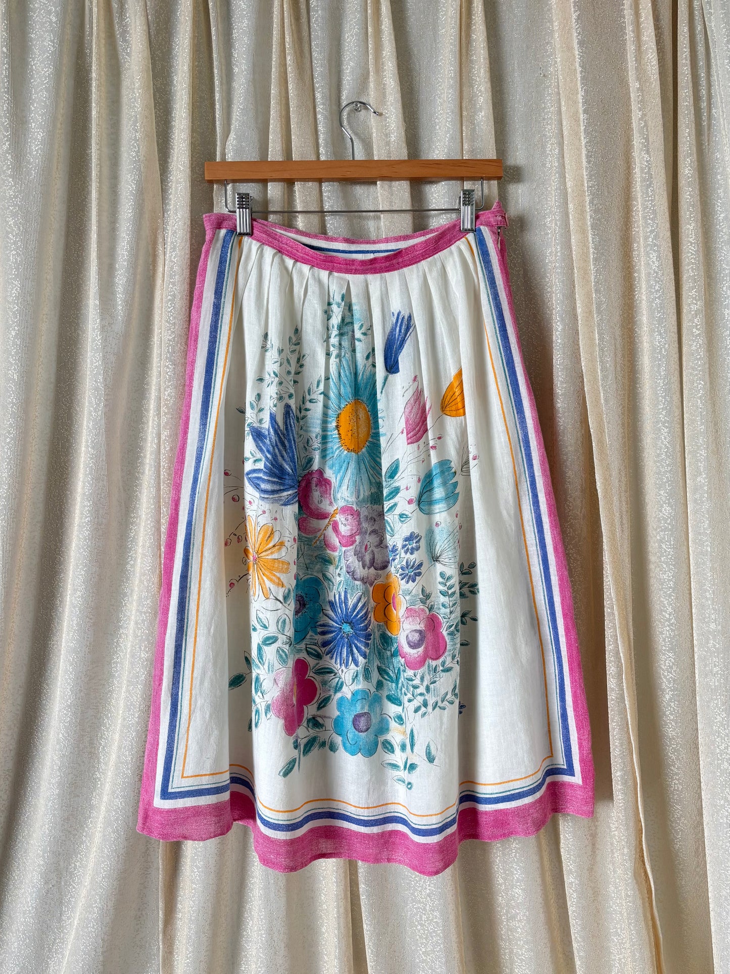 Vintage floral illustrated apron-style skirt