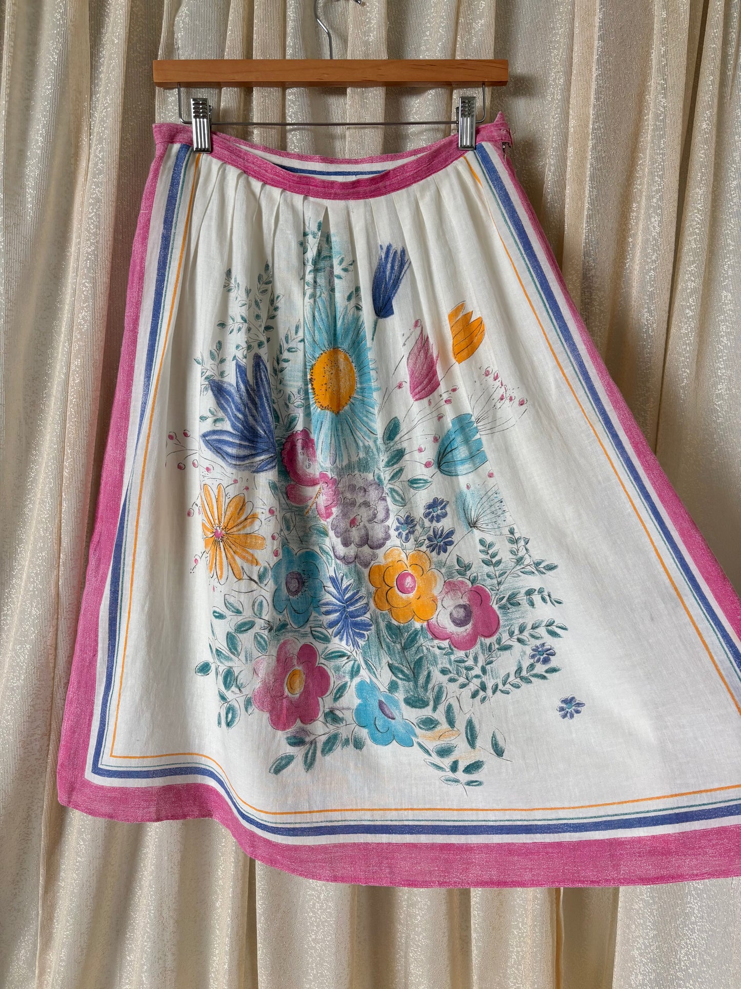 Vintage floral illustrated apron-style skirt