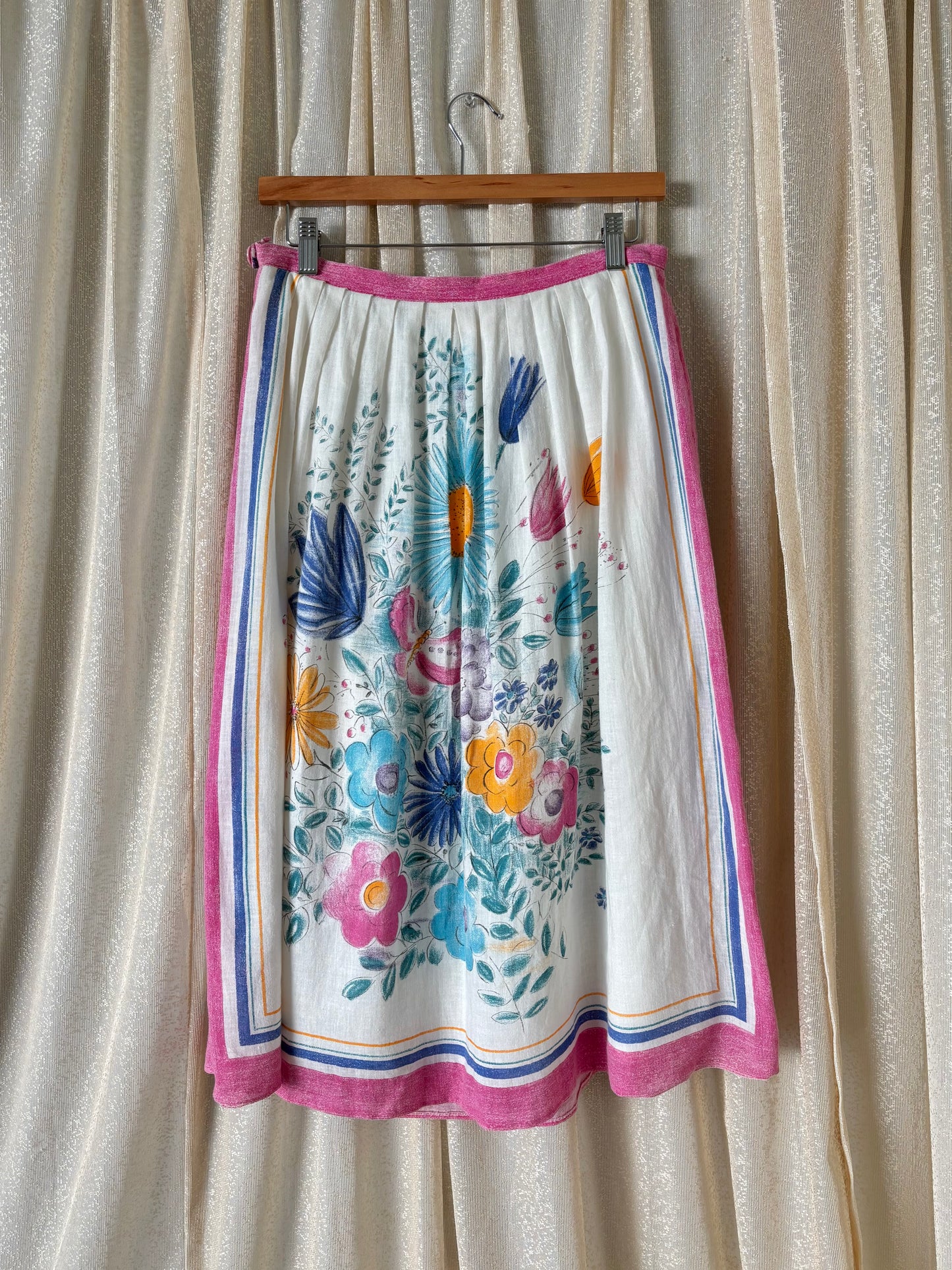 Vintage floral illustrated apron-style skirt