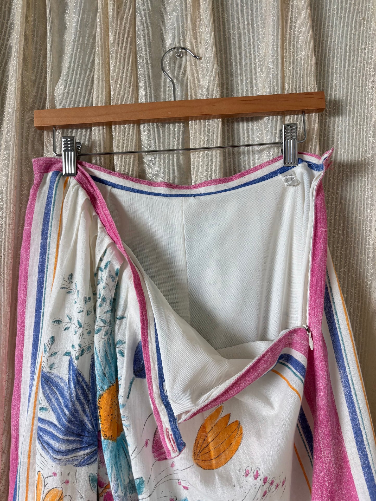 Vintage floral illustrated apron-style skirt