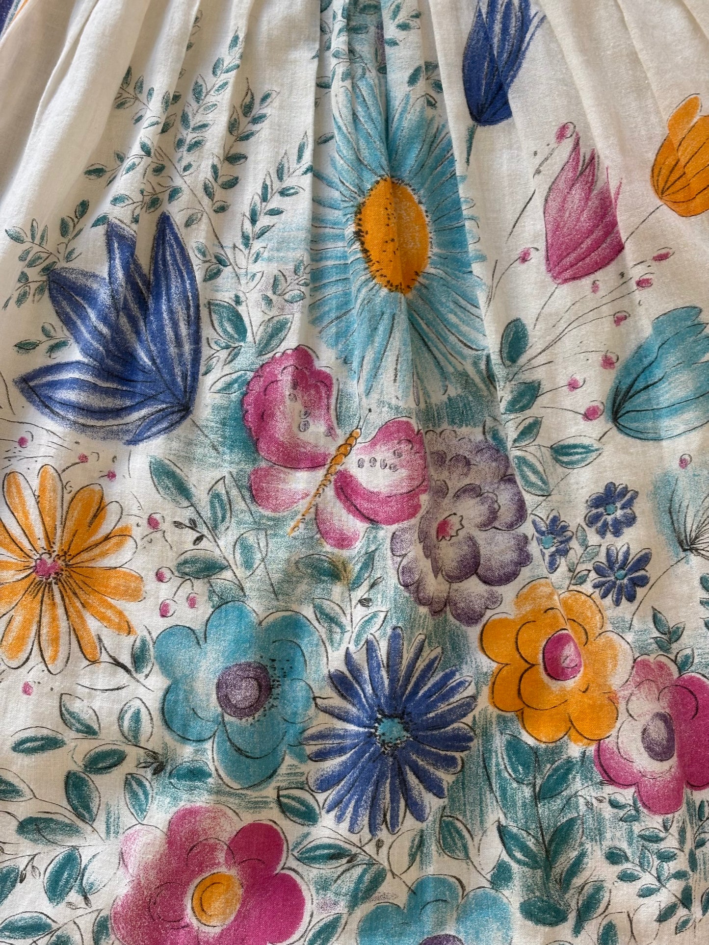 Vintage floral illustrated apron-style skirt