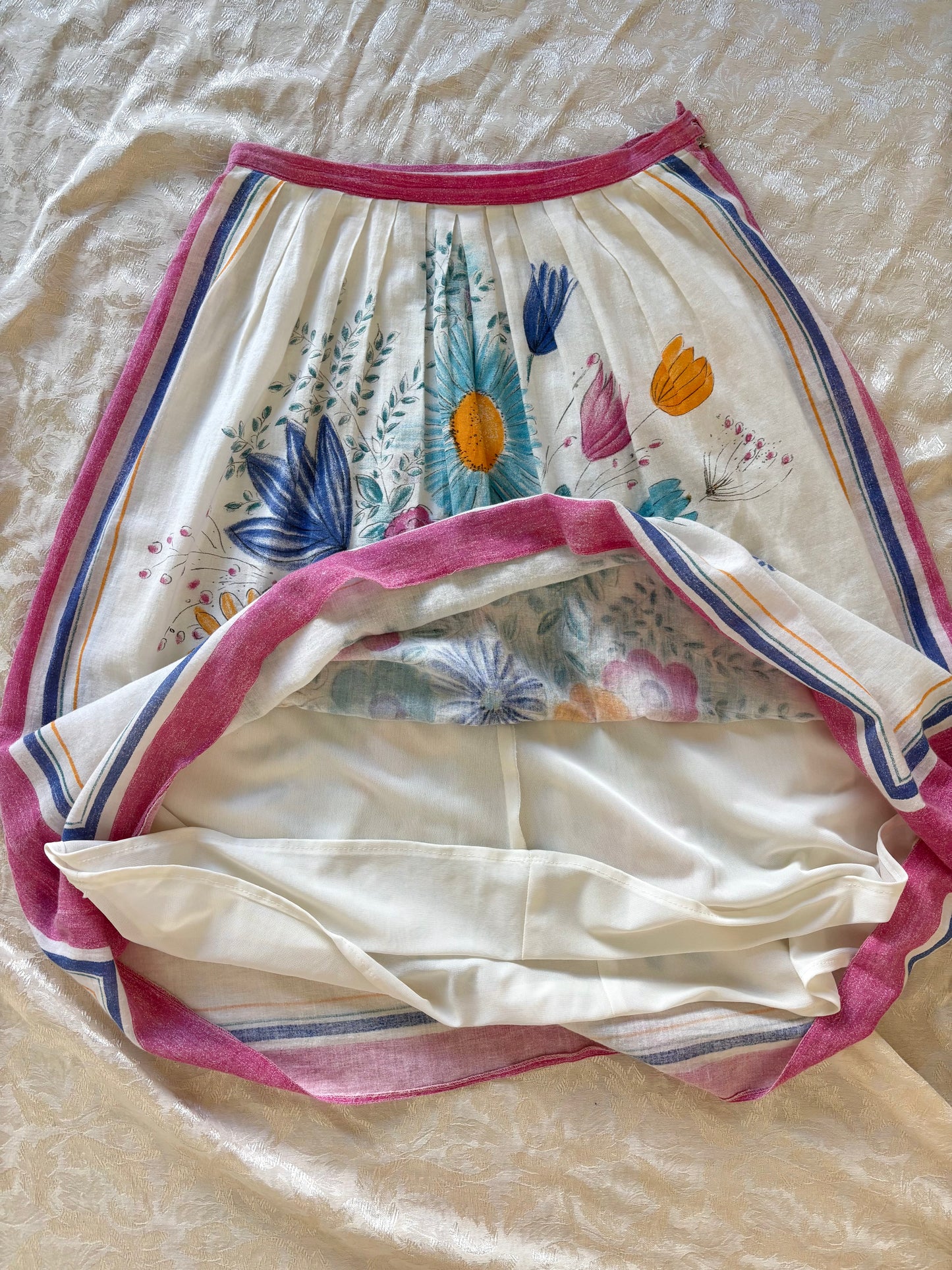Vintage floral illustrated apron-style skirt