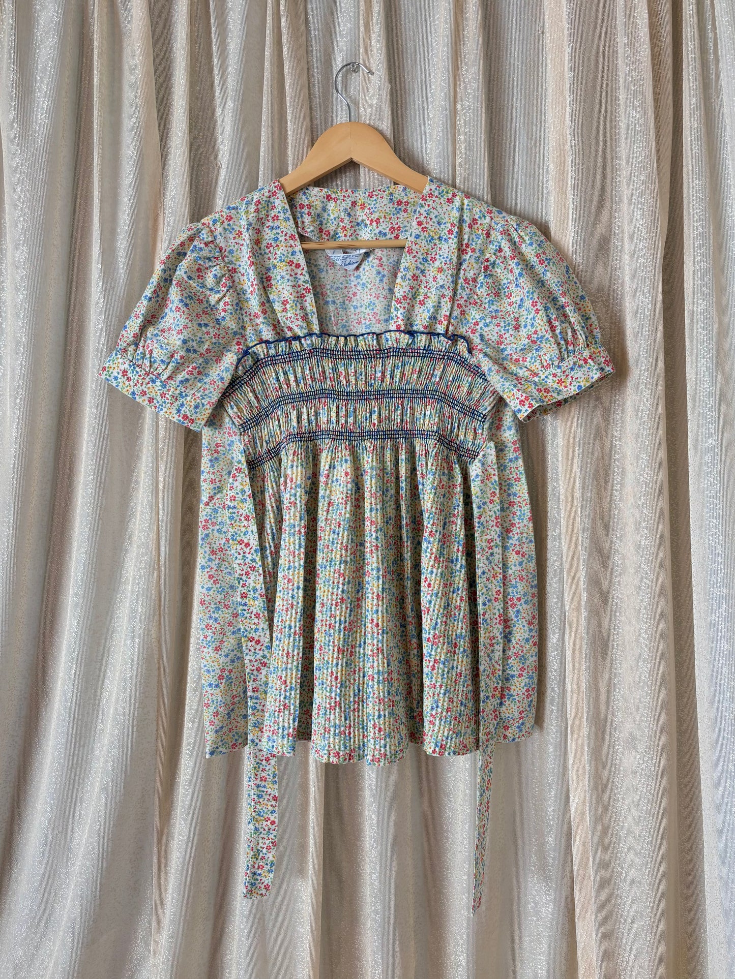 70s Sears floral smocked blouse
